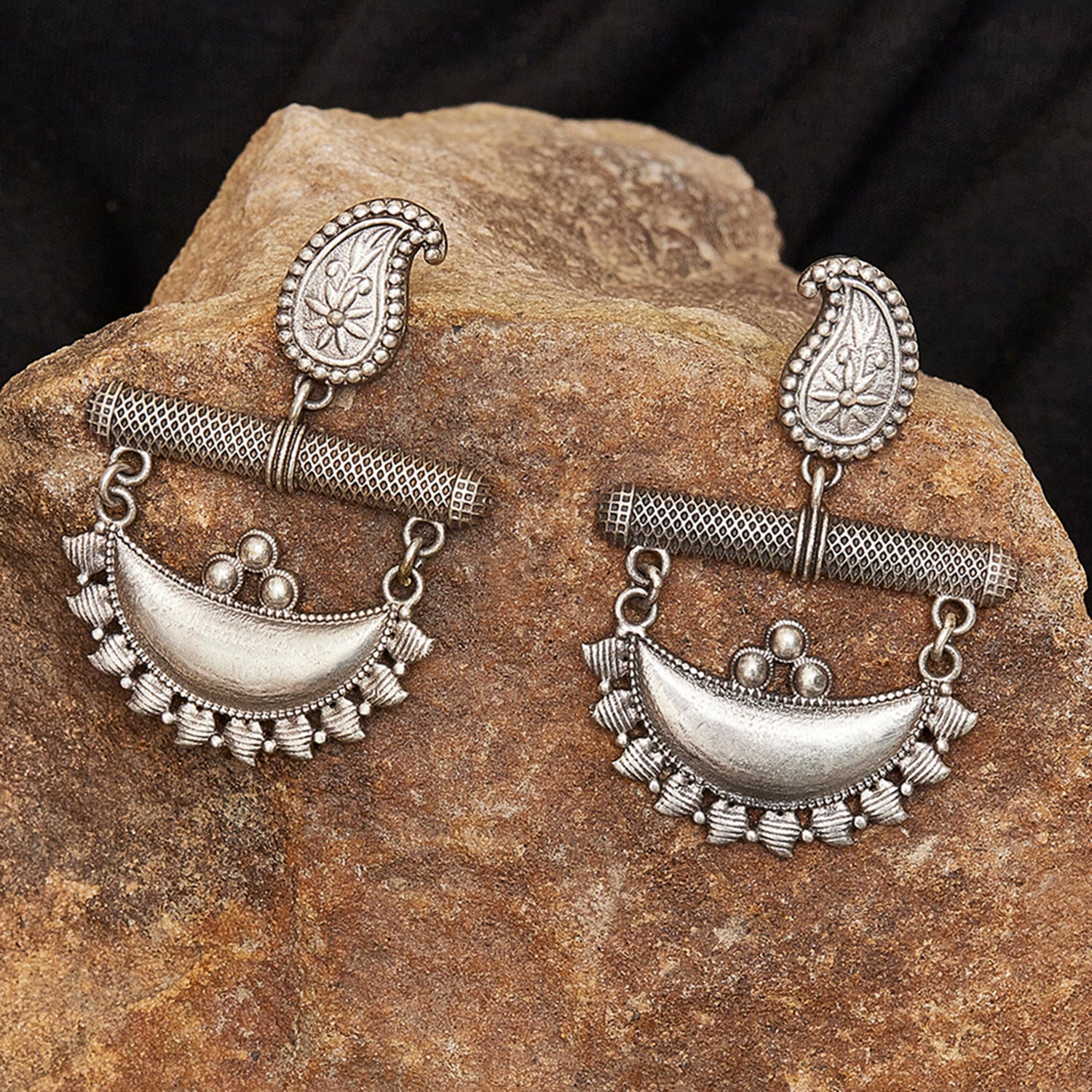 Modern Antique Drop Oxidised Earrings