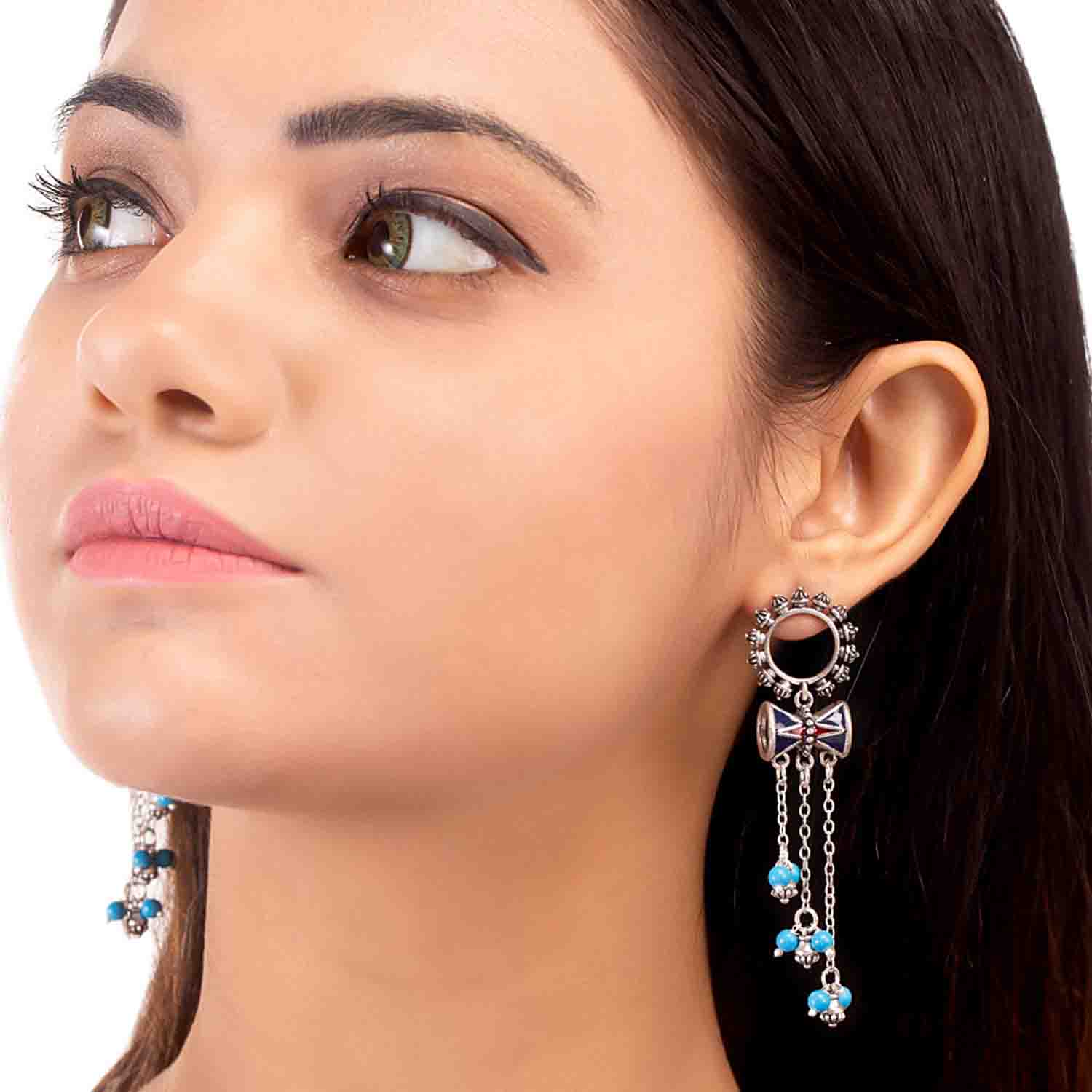 Moksh Ext Damaru Tassels Earrings - Image 2