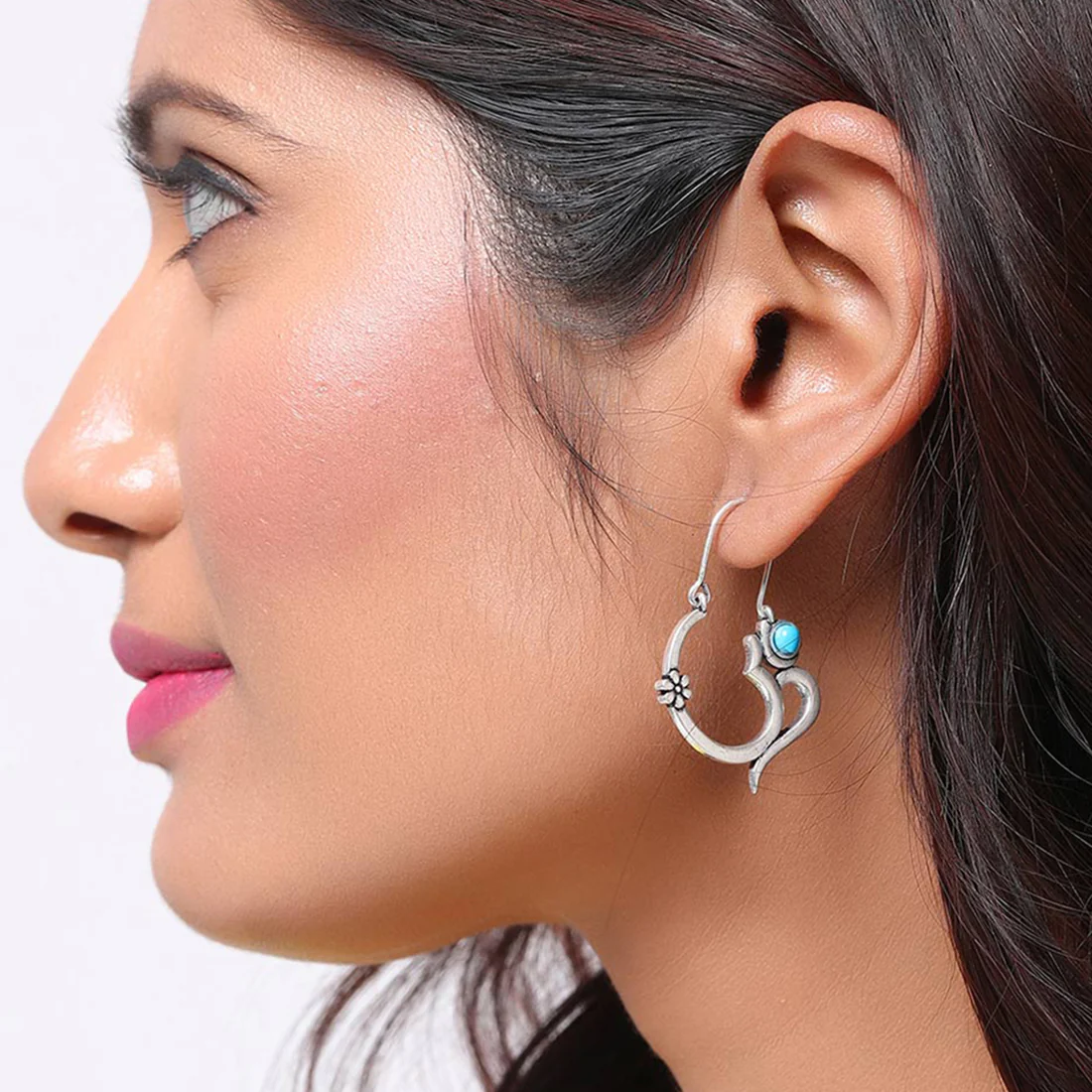 Moksha OM Blue Stone Earrings - Image 2