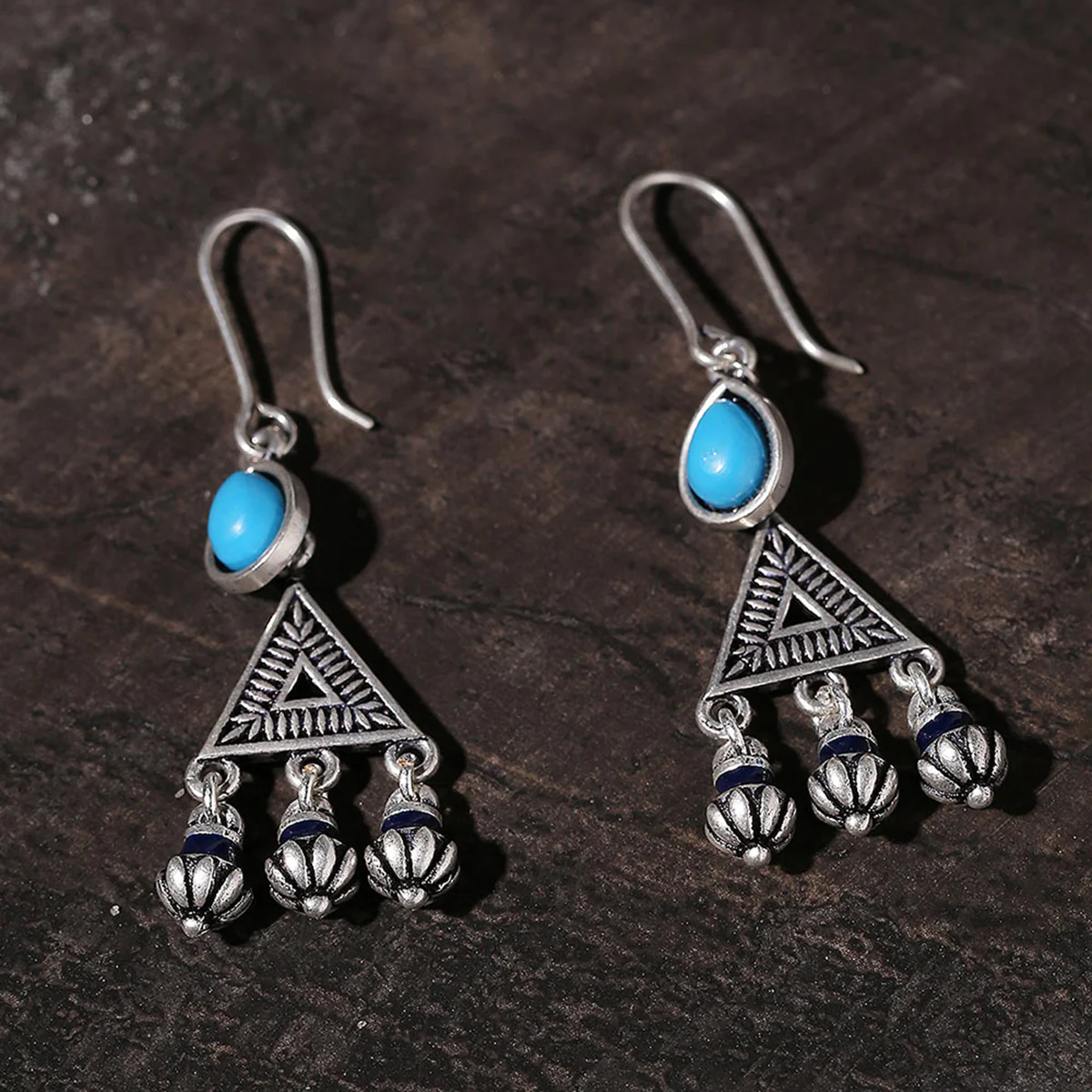 Moksha Triangles Blue Stone Earrings