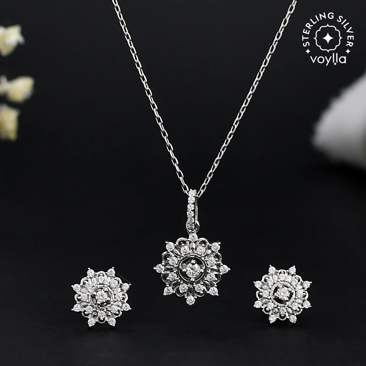 Mother's Day Collection Cluster Setting CZ Sterling Silver Pendant Set