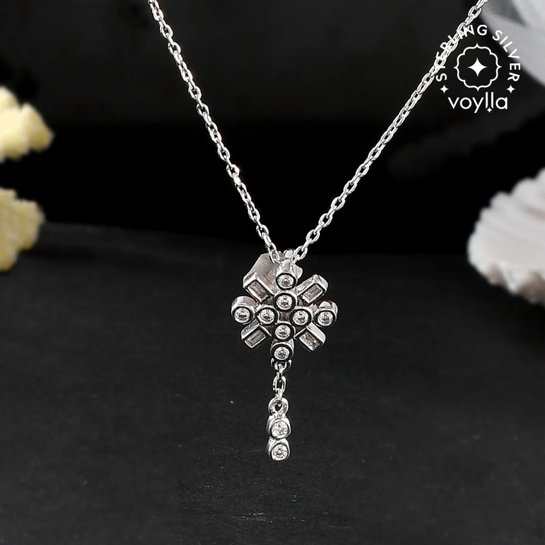 Mother's Day Collection Round Cut Zircons Sterling Silver Pendant with Chain