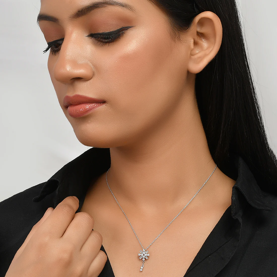 Mother's Day Collection Round Cut Zircons Sterling Silver Pendant with Chain - Image 2