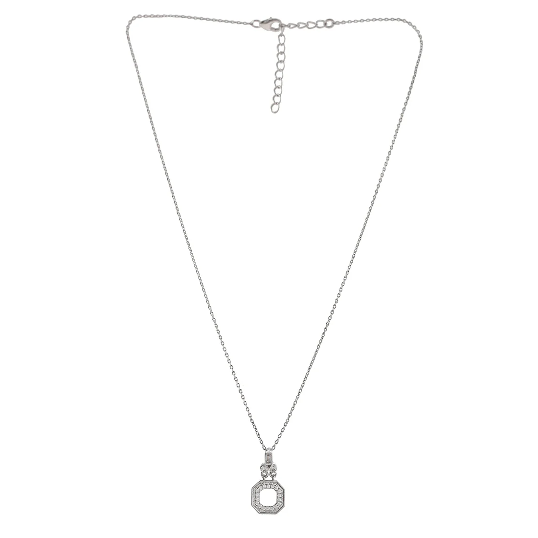 Mother's Day Collection Sterling Silver Round Cut CZ Pendant with Serpentine Chain - Image 3
