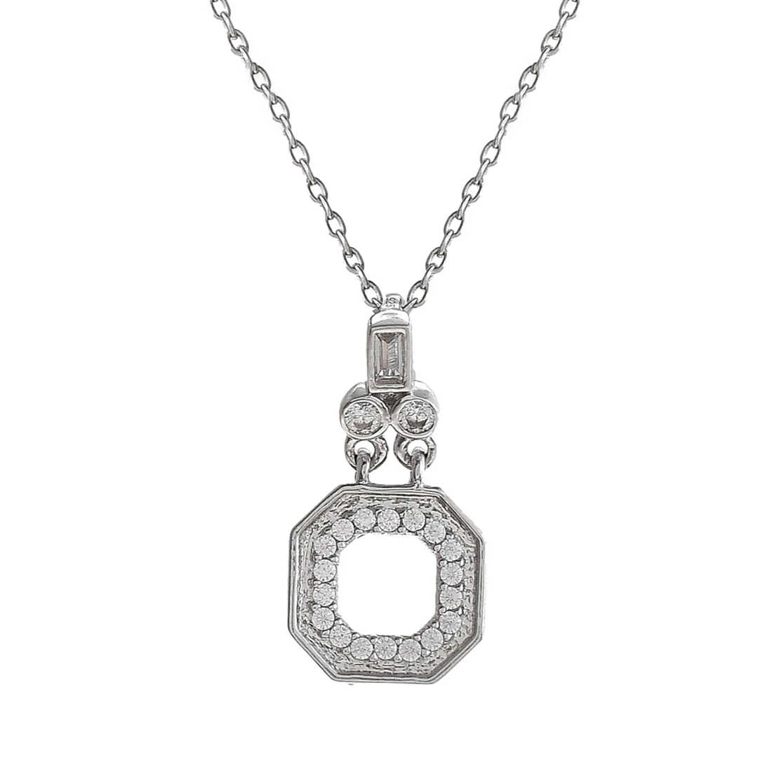 Mother's Day Collection Sterling Silver Round Cut CZ Pendant with Serpentine Chain - Image 4