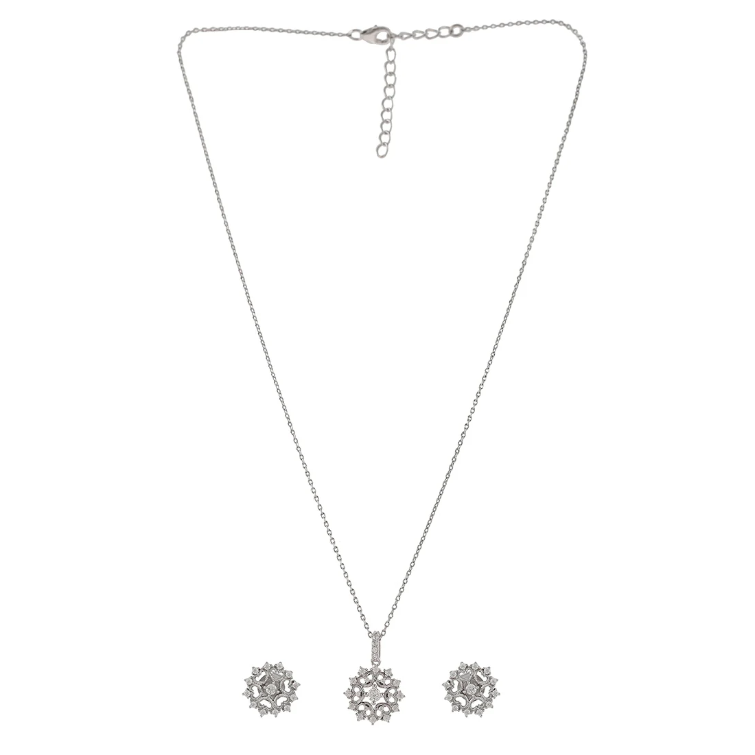 Mother's Day Collection Sterling Silver Round Cut Zircons Cocktail Pendant Set - Image 3