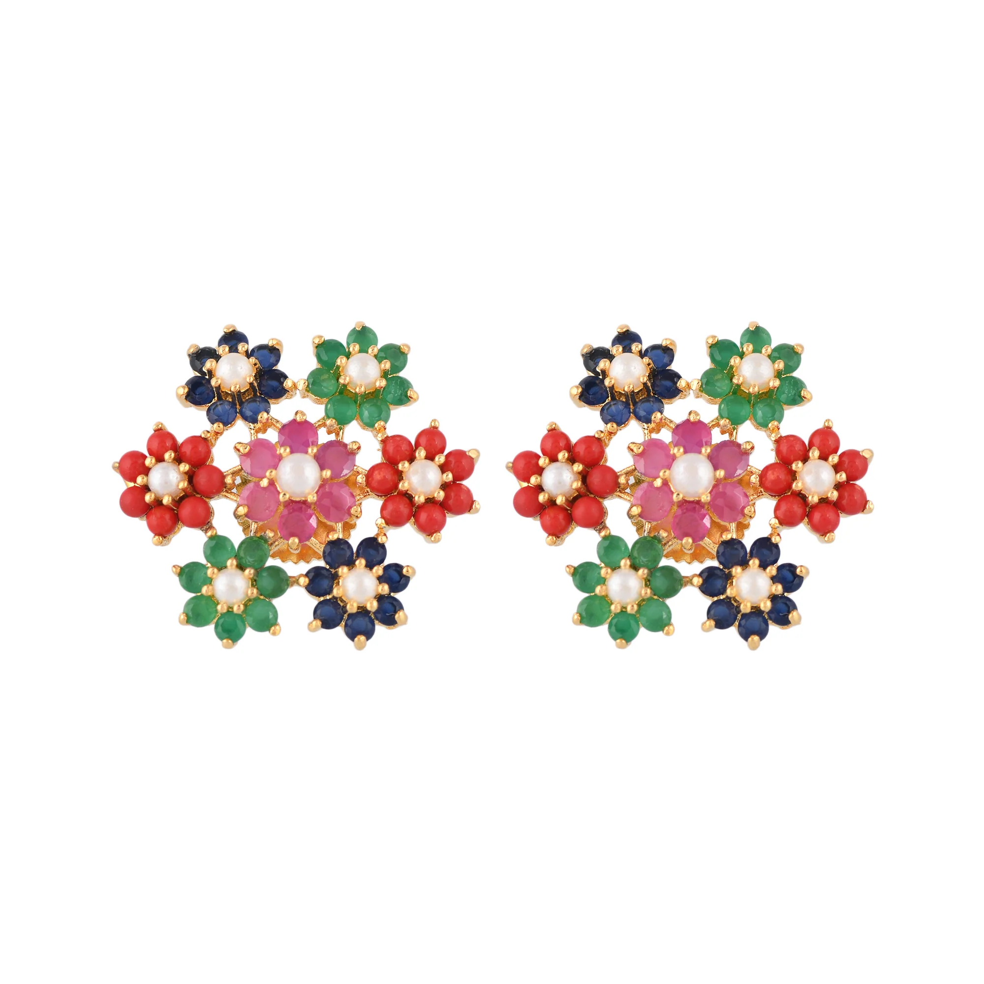 Multicoloured Zircons Floral Stud Earrings - Image 3