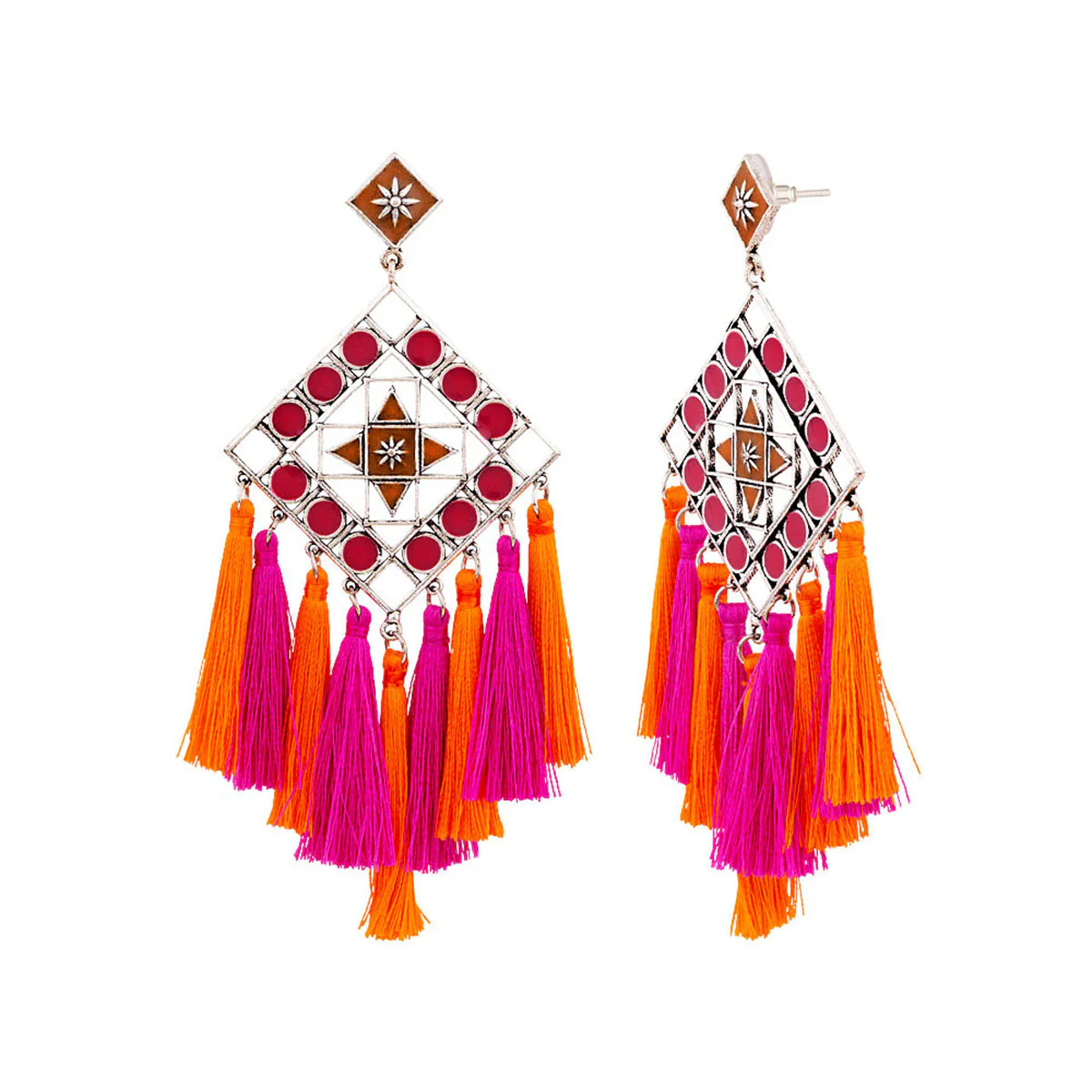 Nakhrali Coloured Tassels Enameled Earrings - Image 4