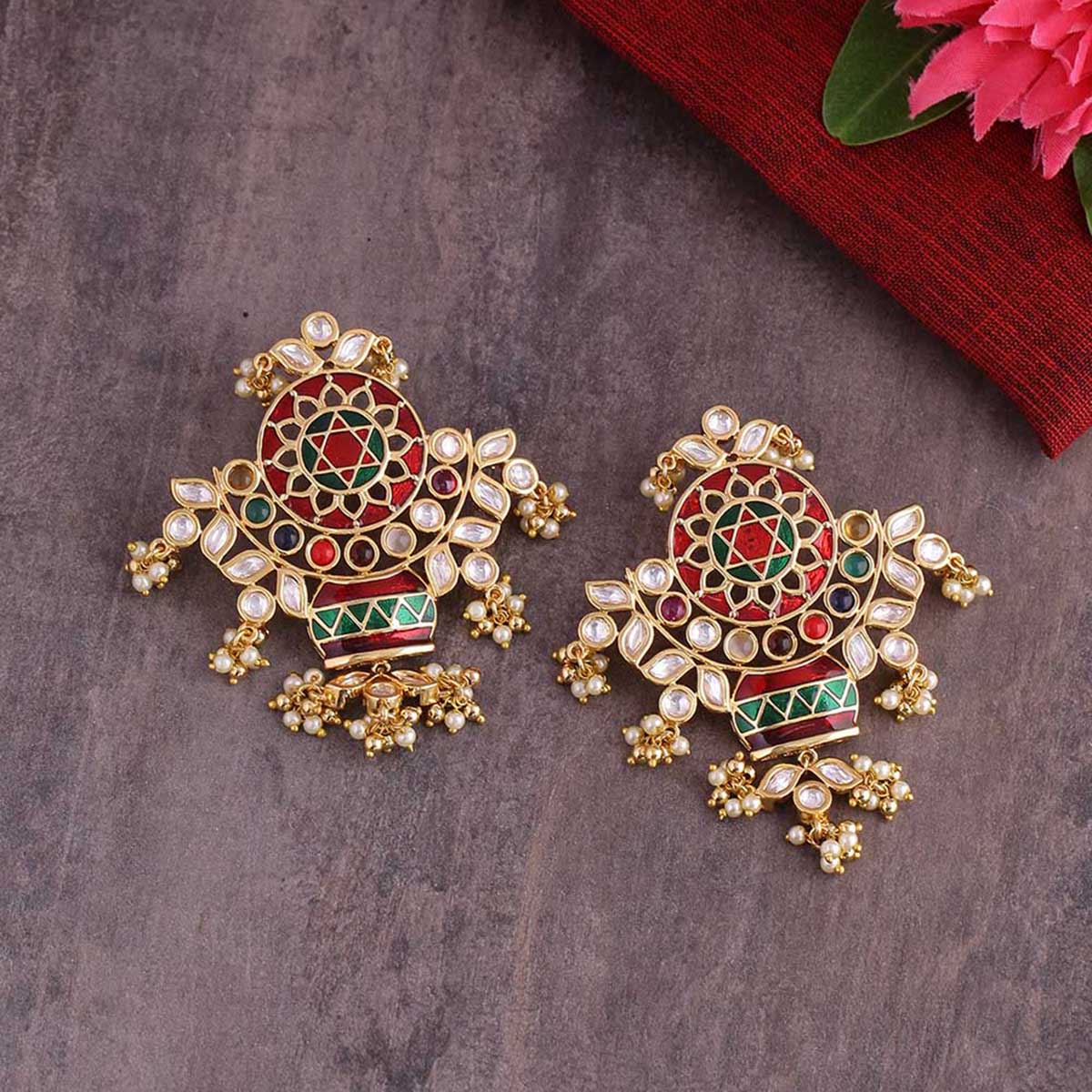 Navratan Antique Style Brass Earrings