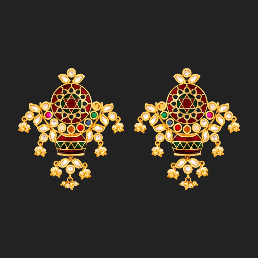 Navratan Antique Style Brass Earrings - Image 3