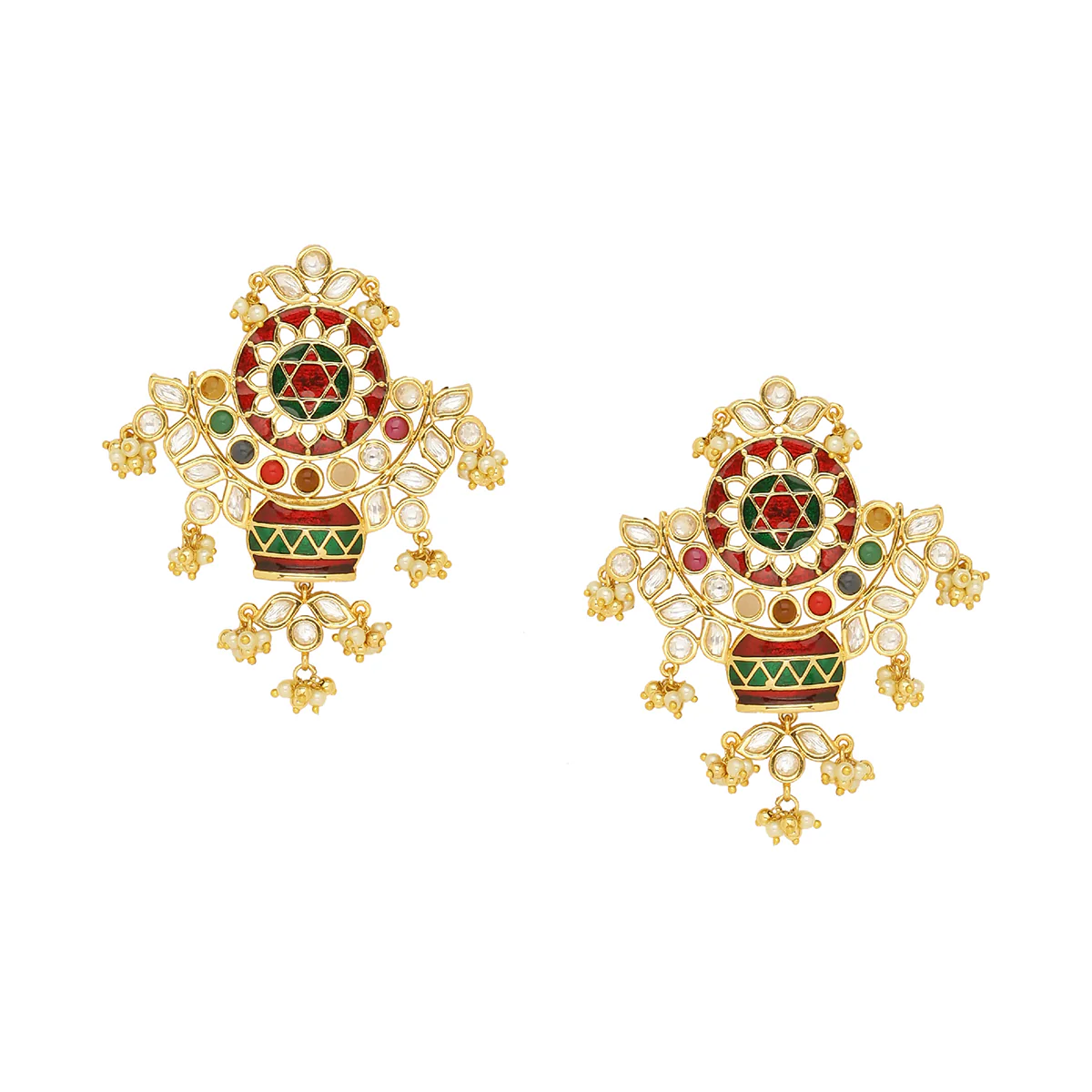 Navratan Antique Style Brass Earrings - Image 4