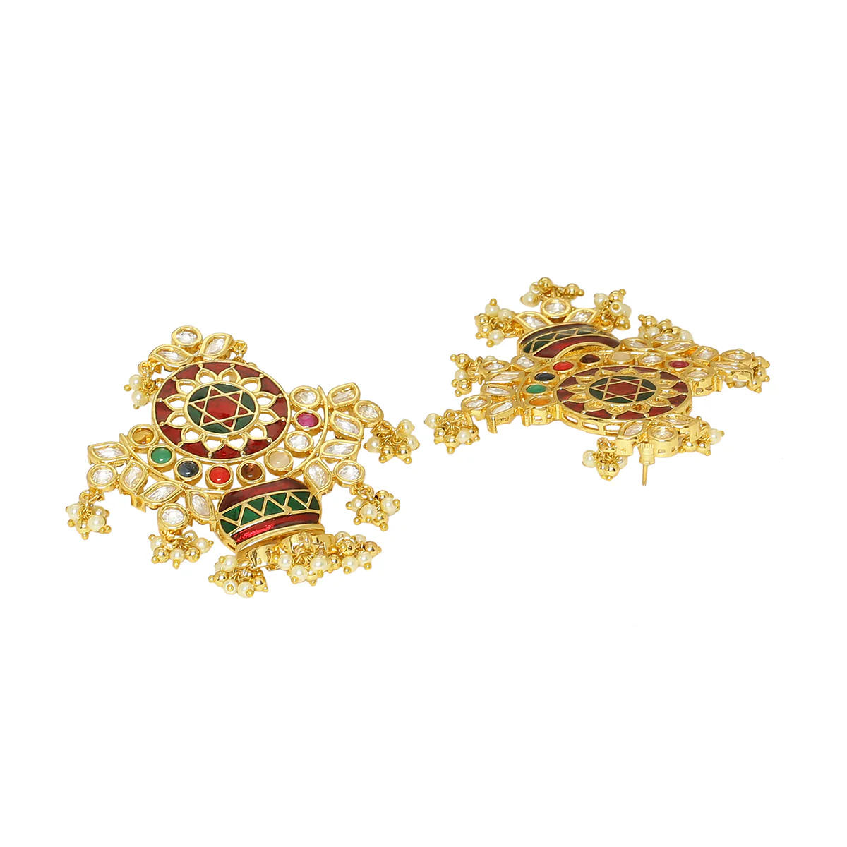 Navratan Antique Style Brass Earrings - Image 5
