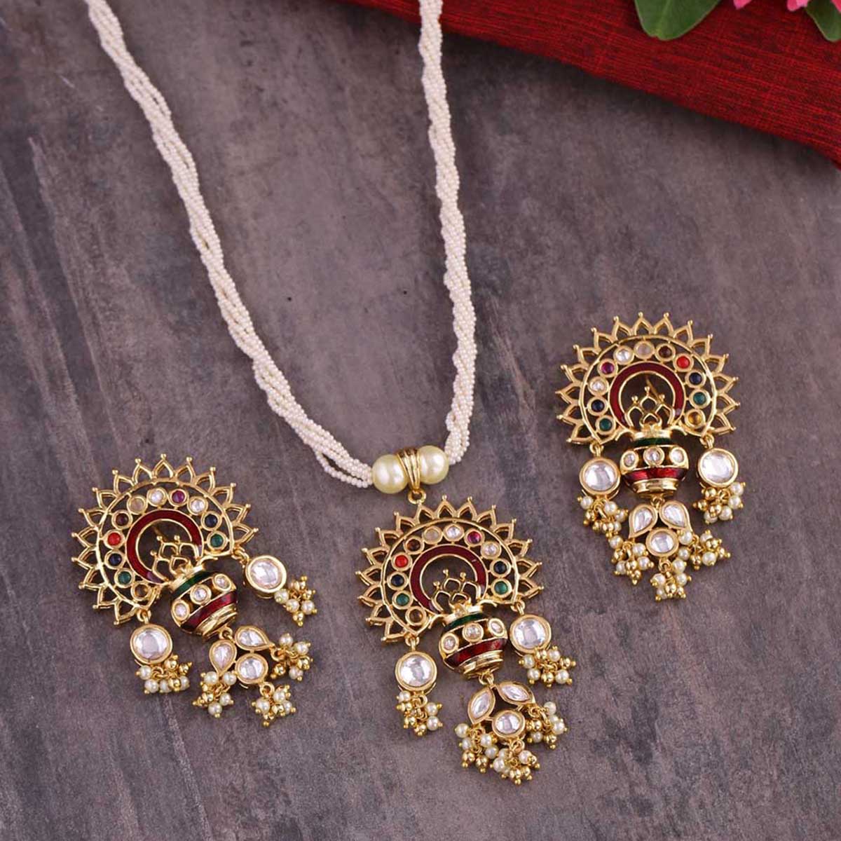 Navratan Ethnic Rangoli Pattern Necklace Set