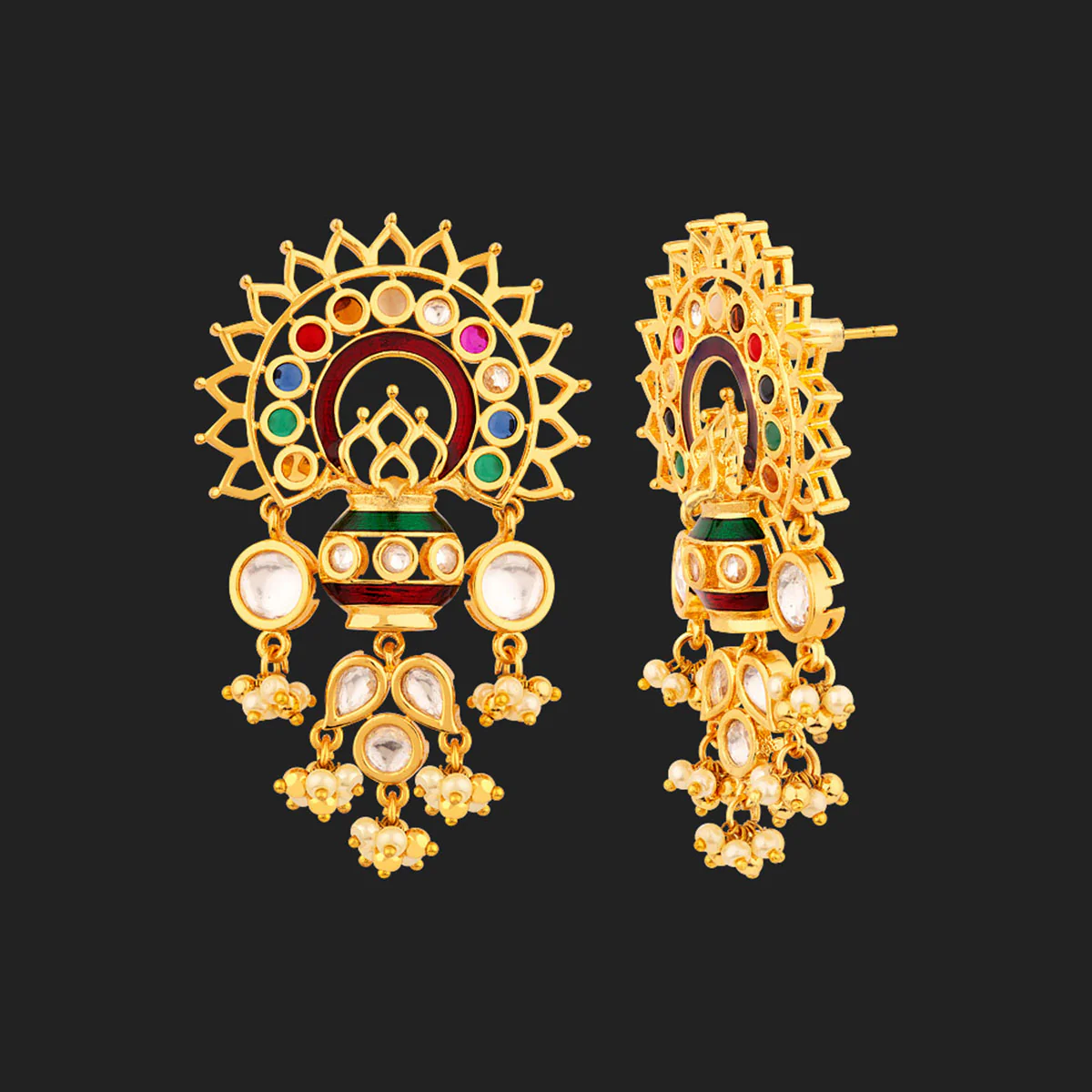 Navratan Ethnic Rangoli Pattern Necklace Set - Image 5