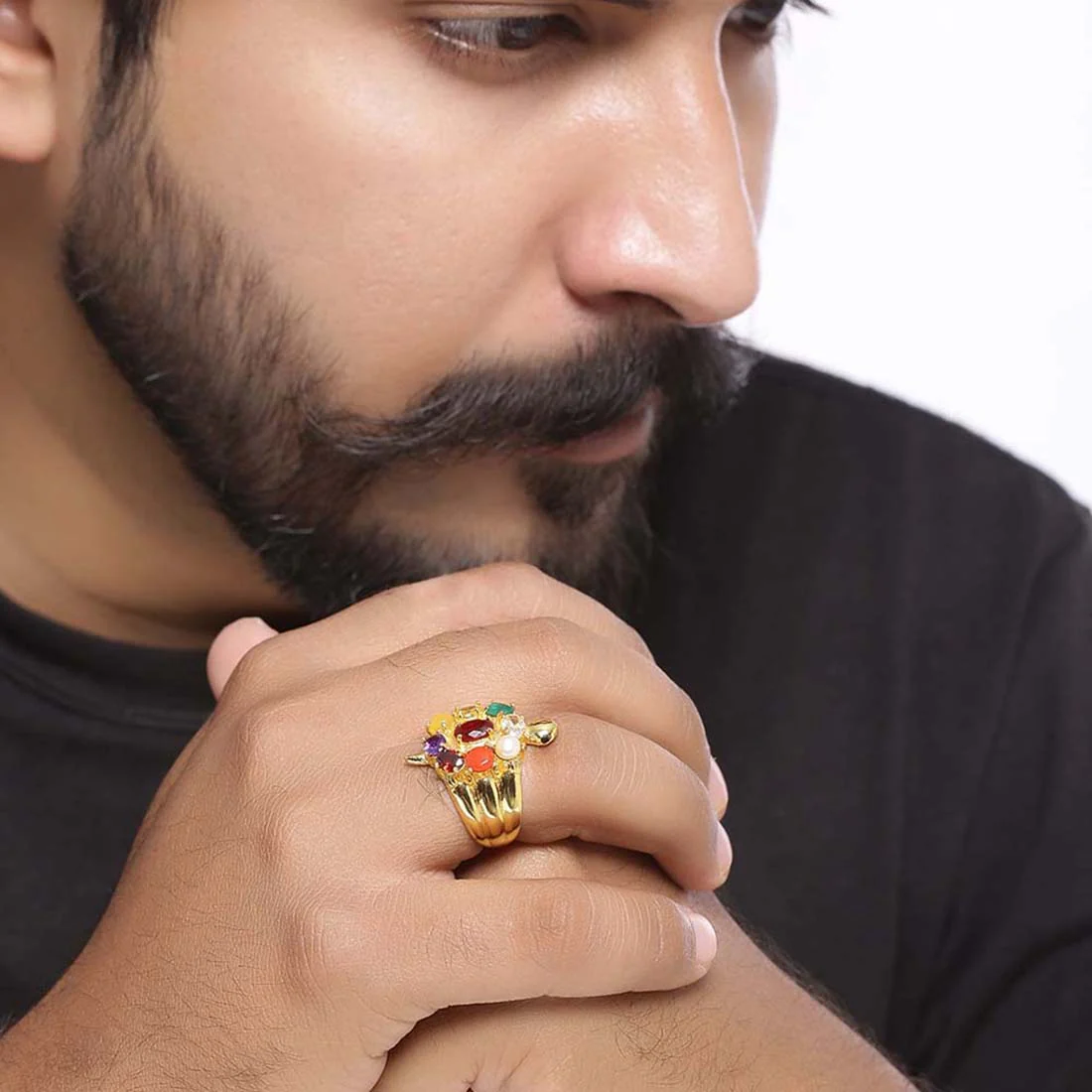 Navratan Extension Antique Inspired Ring - Image 2
