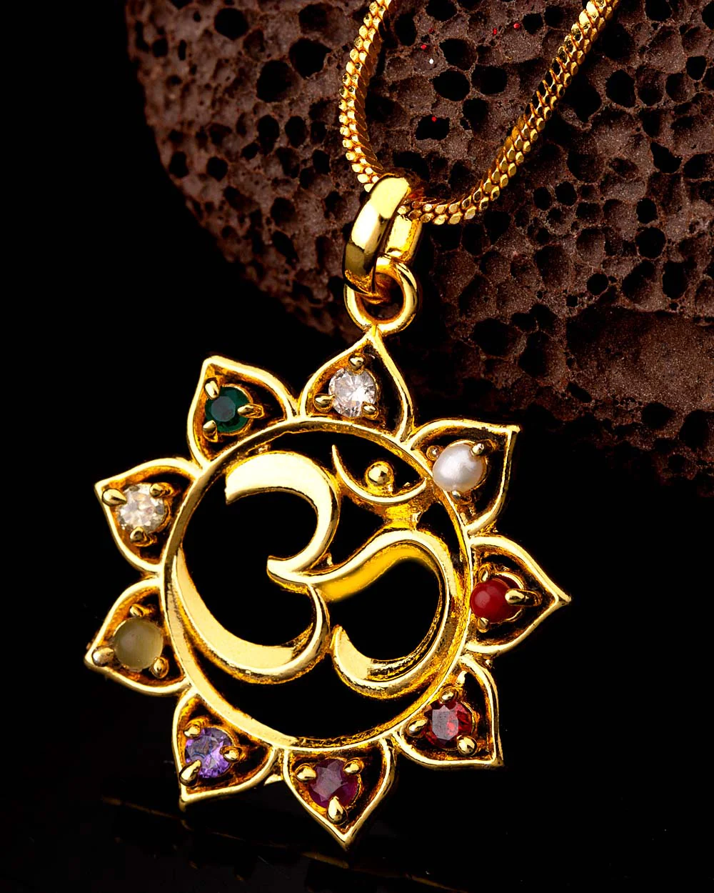 Navratan Extension Embellished OM Pendant
