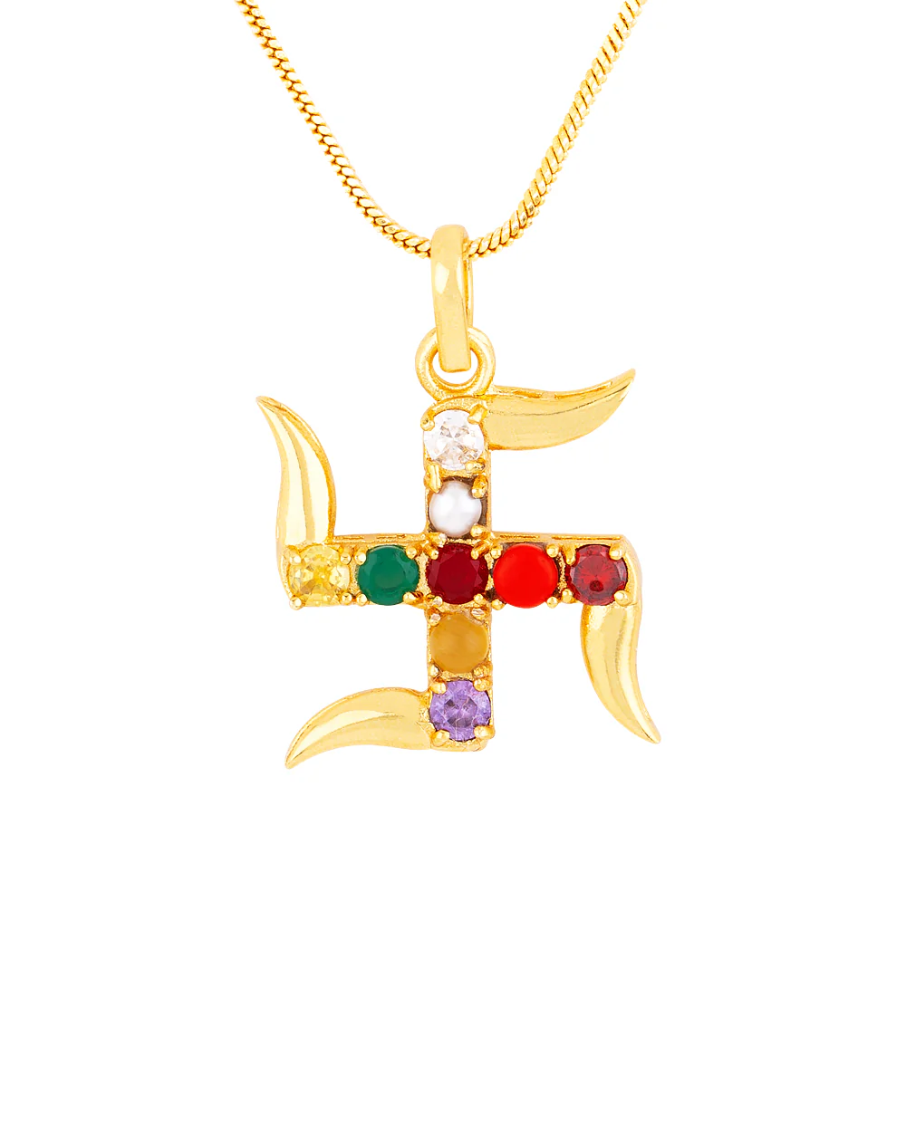Navratan Extension Swastik Pendant - Image 3