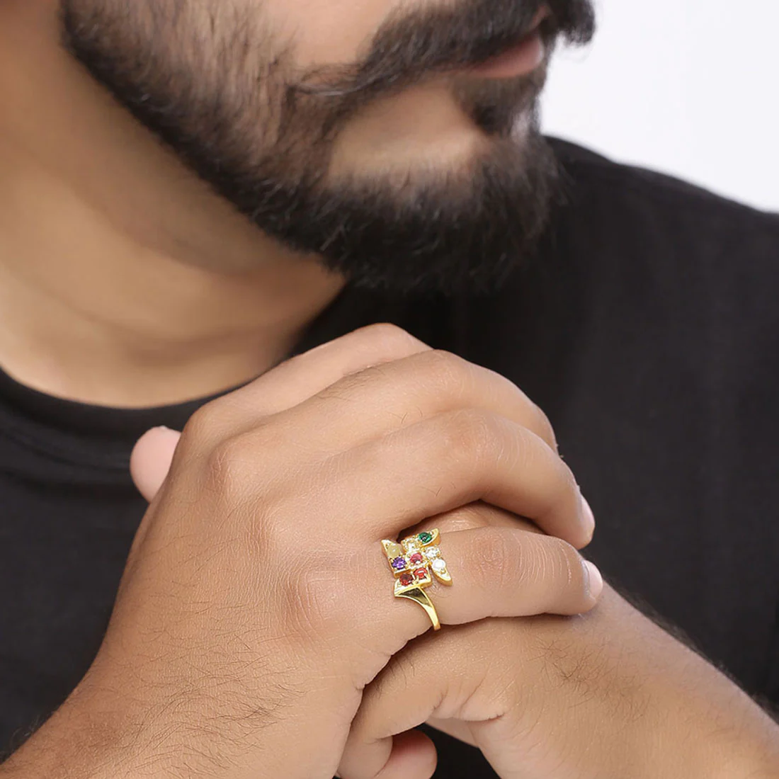 Navratan Extension Swastik Ring - Image 2