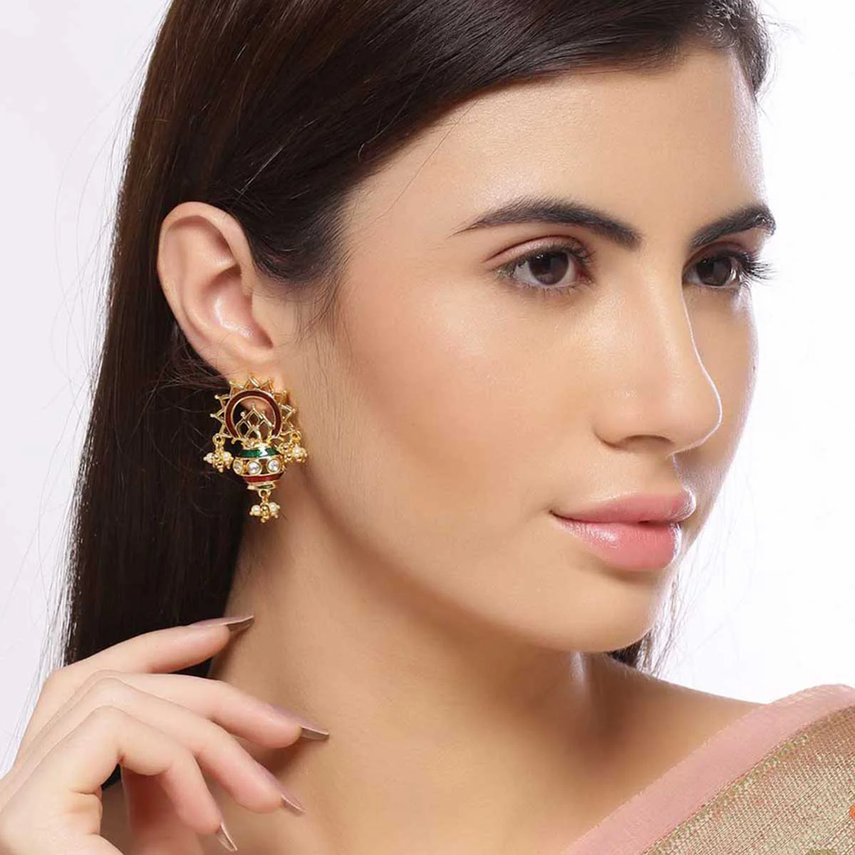 Navratan Filigree Design Earrings - Image 2