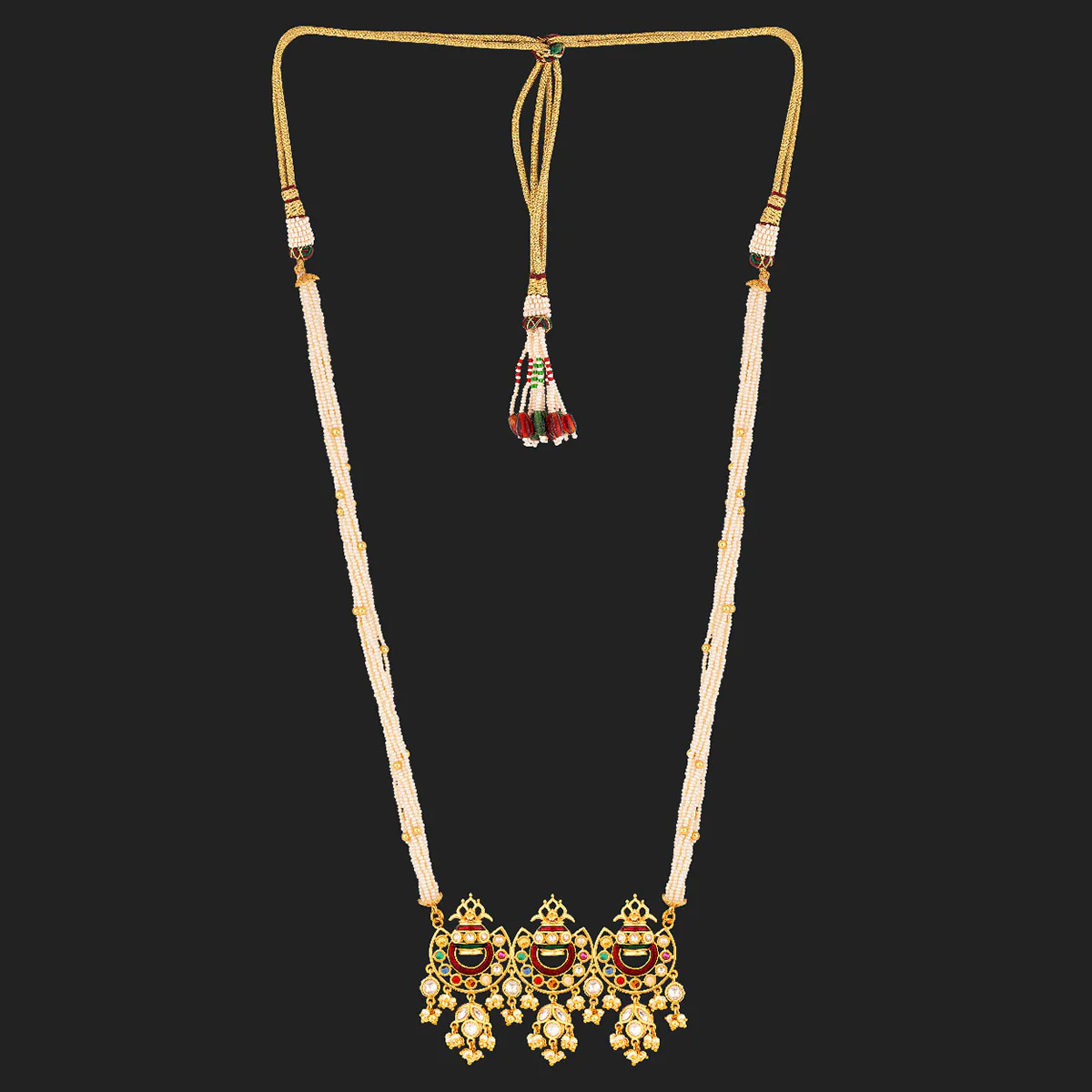 Navratan Pearls and CZ Gems Necklace Set - Image 4
