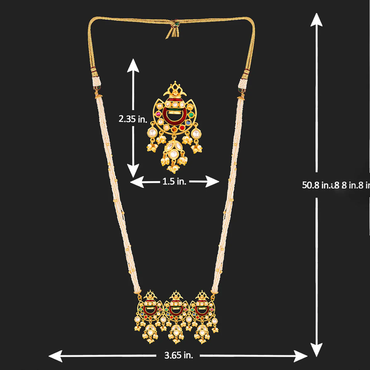 Navratan Pearls and CZ Gems Necklace Set - Image 6