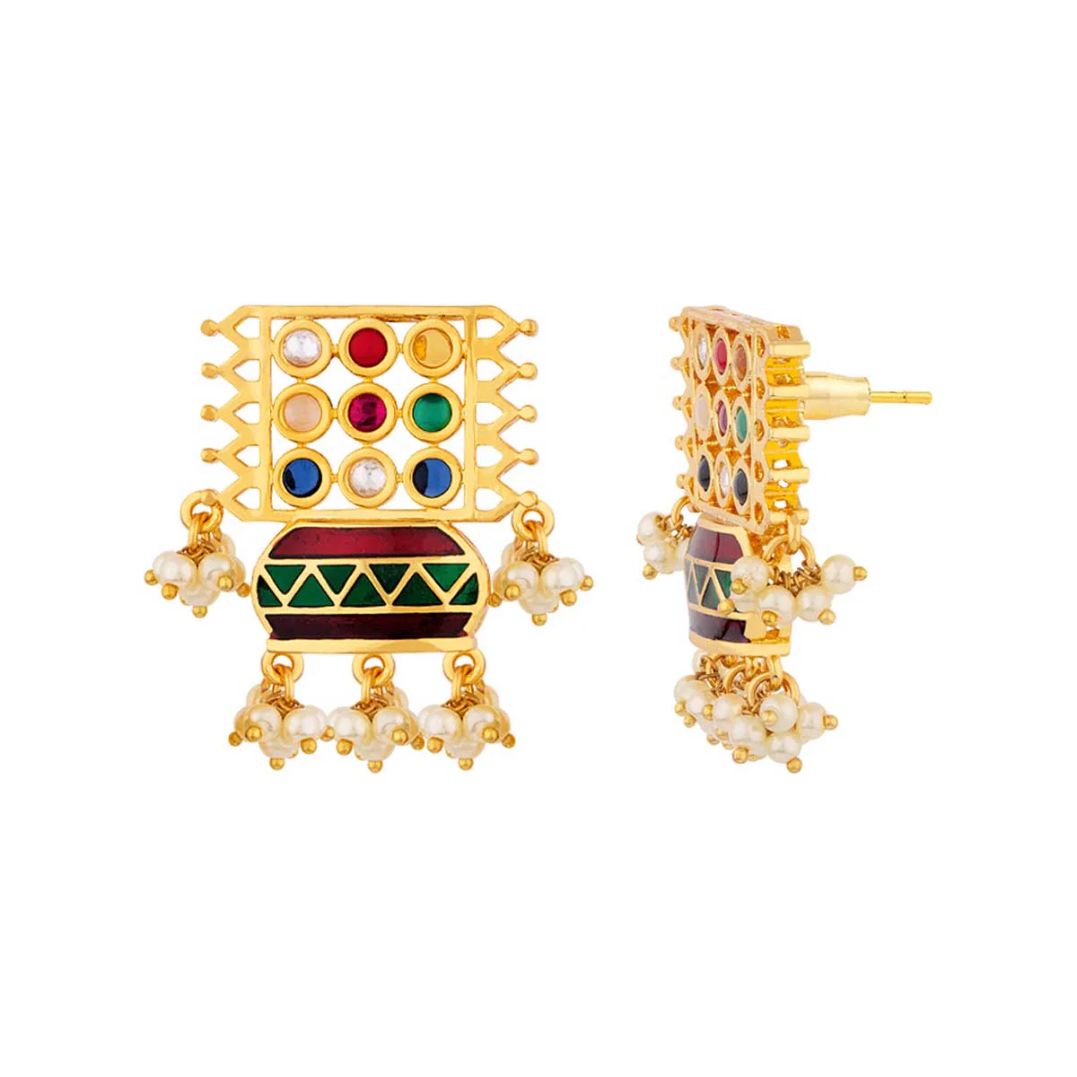 Navratan Rangoli Design Brass Earrings - Image 2