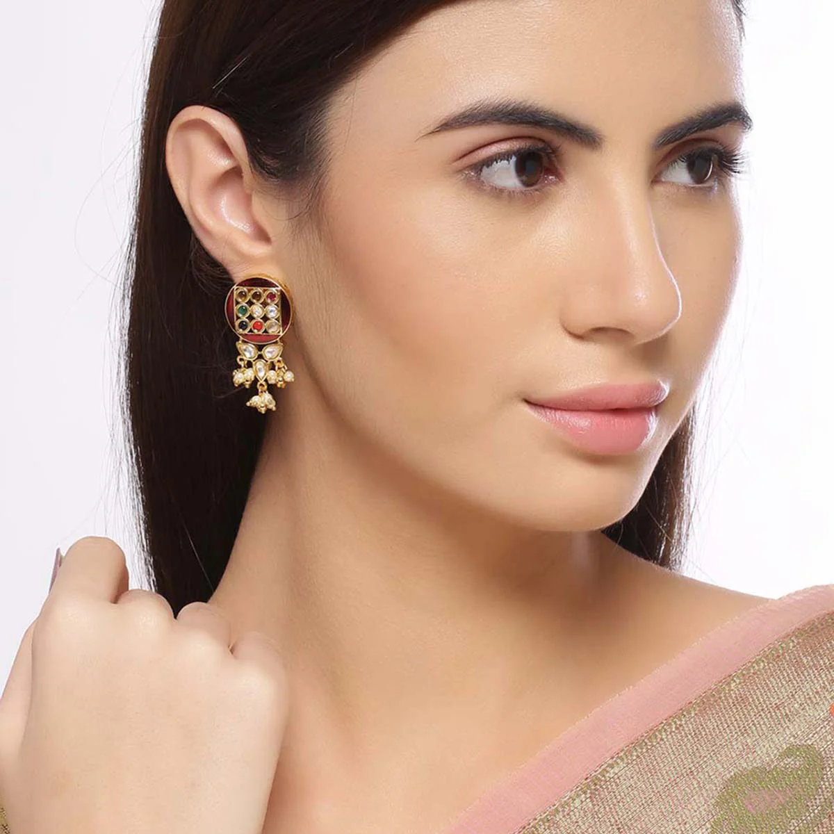 Navratan Round Drop Earrings - Image 2