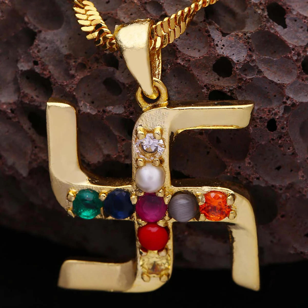 Navratan Swastik Pendant