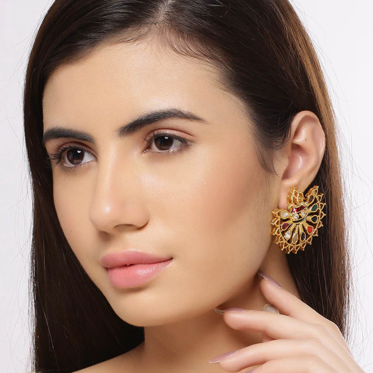 Navratan Temple Design Earrings - Image 2
