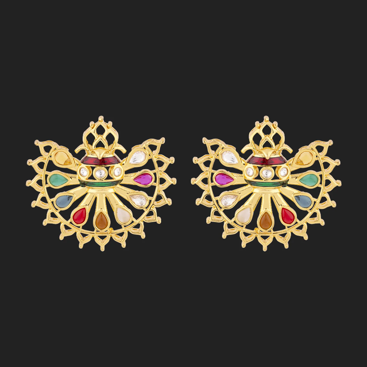 Navratan Temple Design Earrings - Image 3