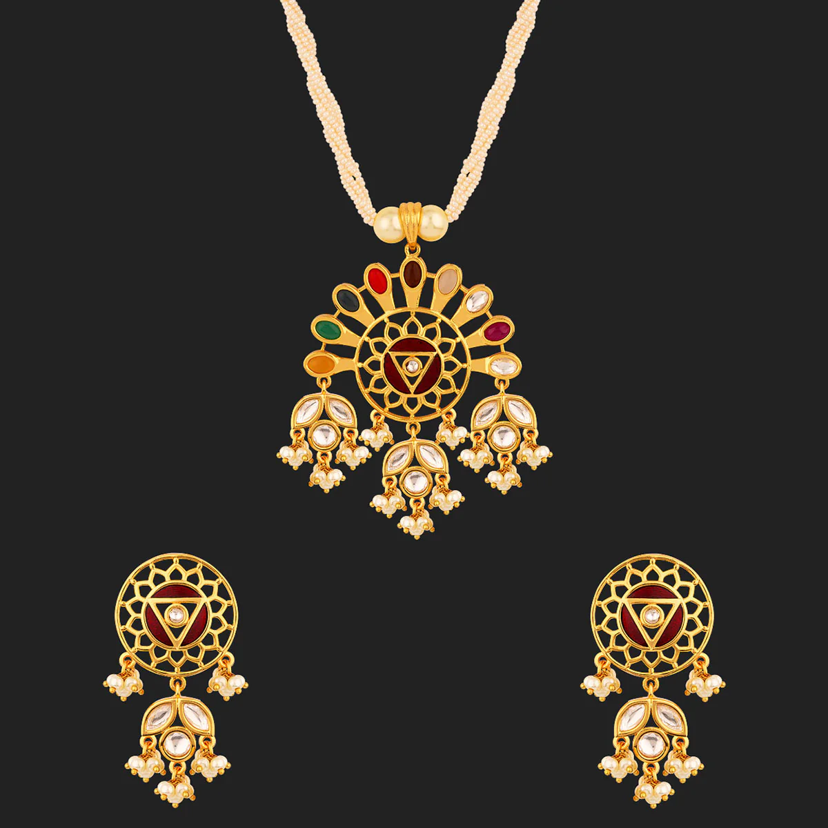 Navratan Zircon Gemstones Adorned Necklace Set - Image 3