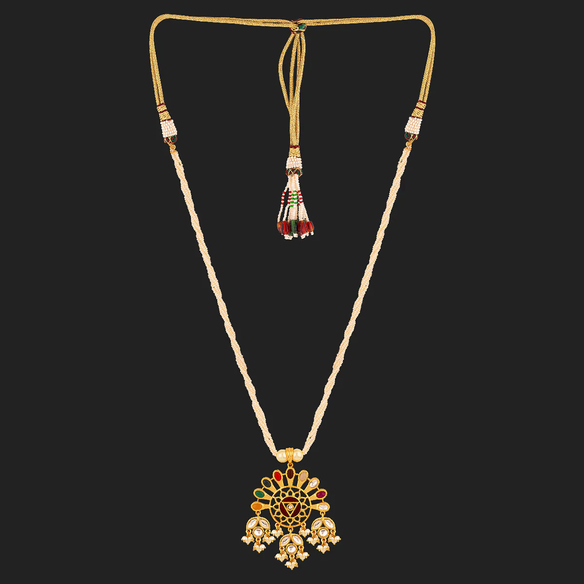 Navratan Zircon Gemstones Adorned Necklace Set - Image 4