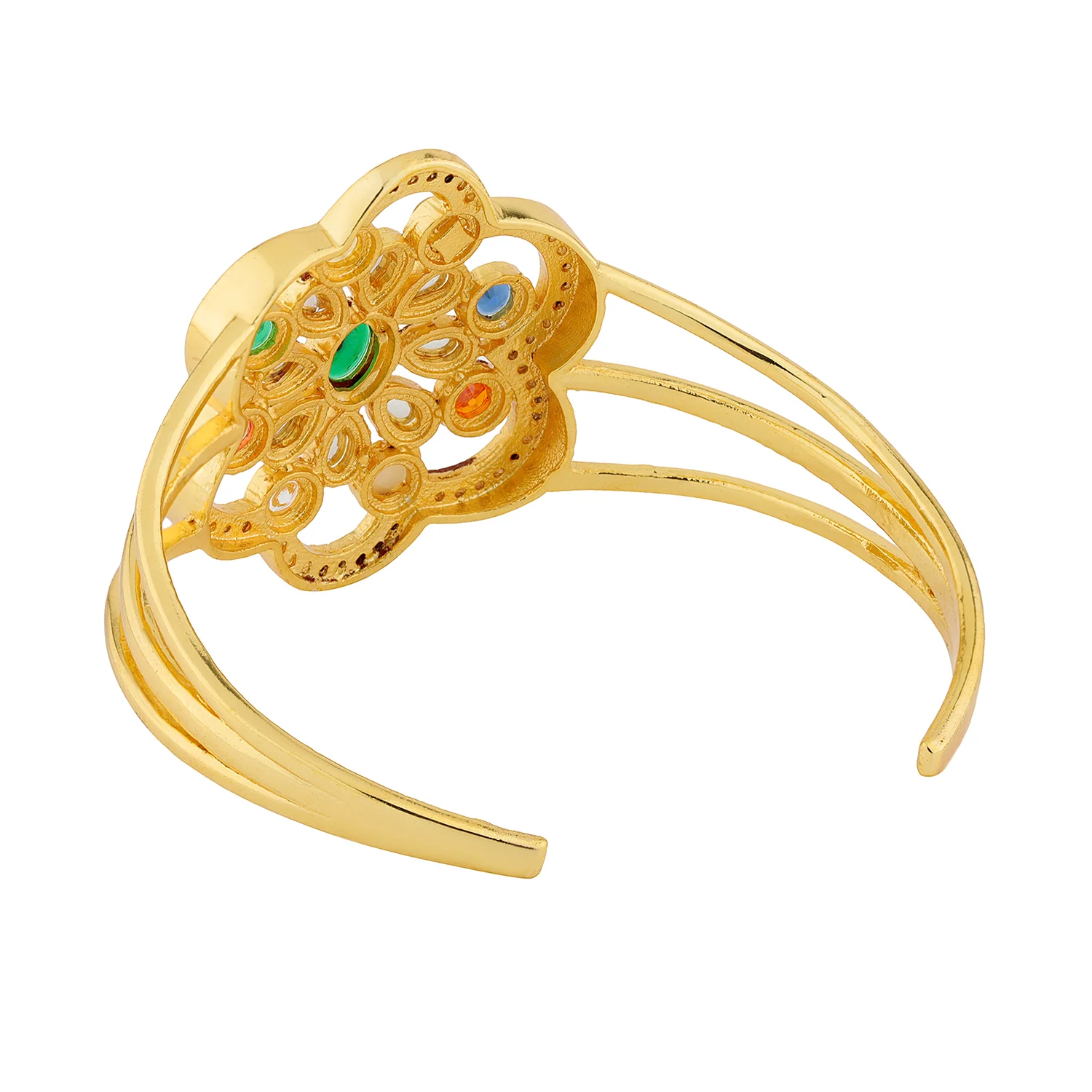 Navratan Blooming Gems Cuff Bangle - Image 3