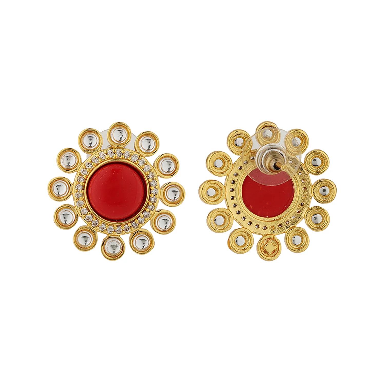 Navratan Crimson Bloom Choker Necklace Set - Image 5