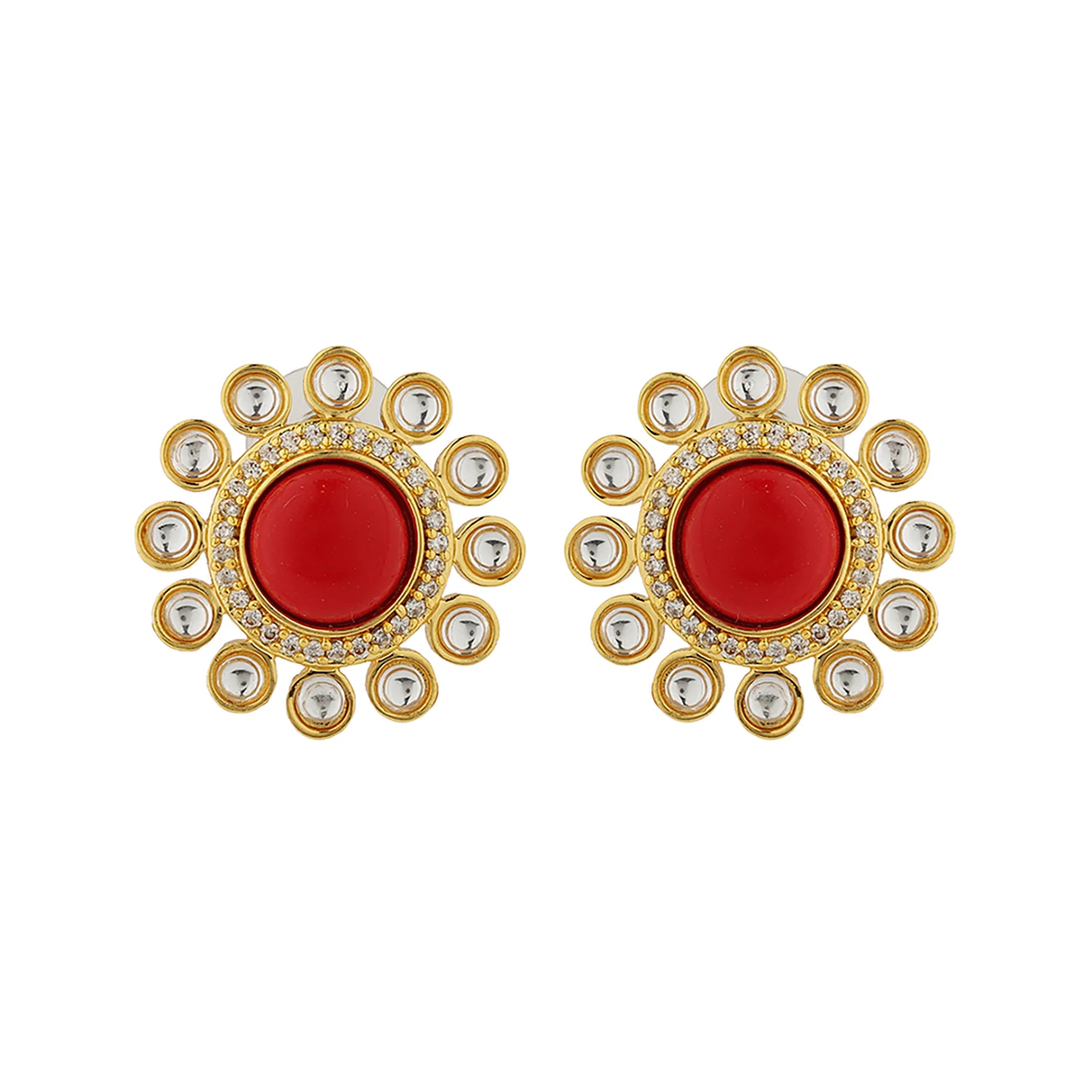 Navratan Crimson Bloom Choker Necklace Set - Image 6