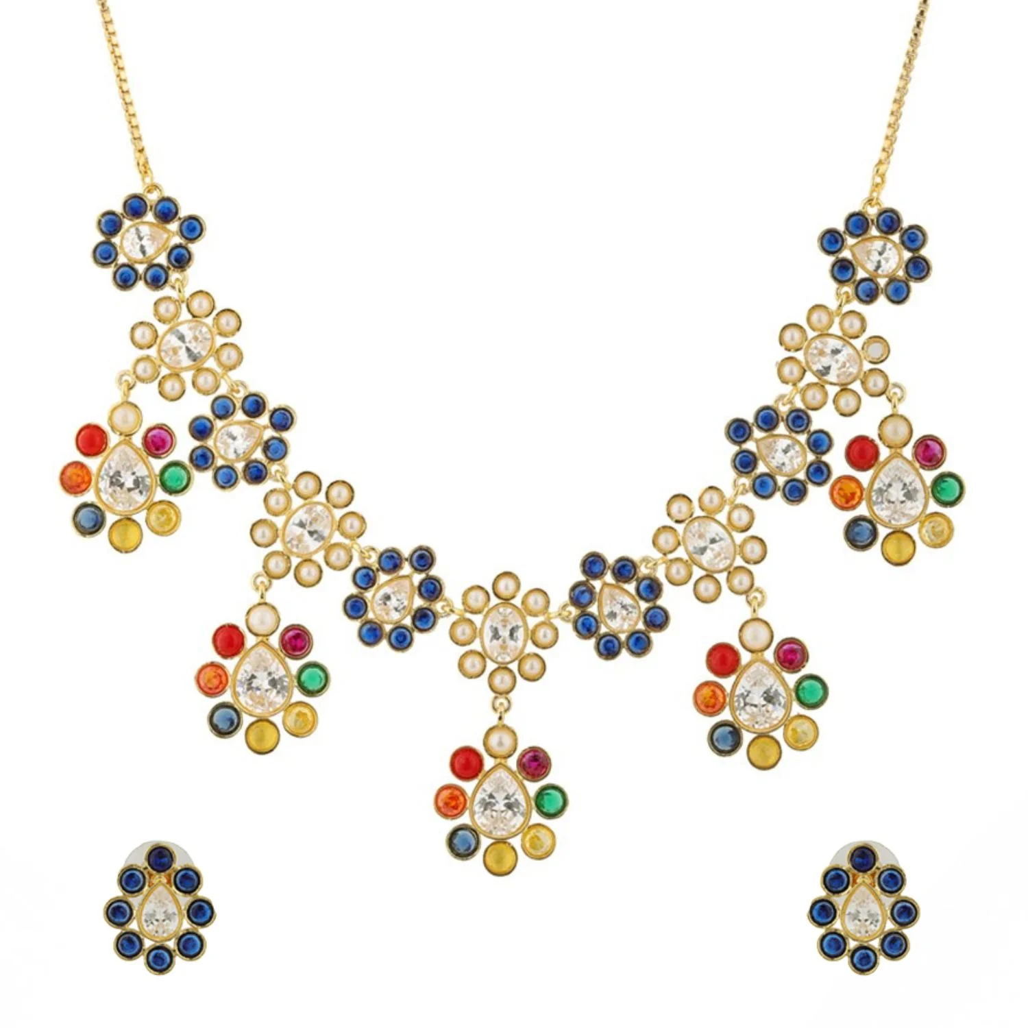 Navratan Droplet Radiance Collar Necklace Set - Image 3