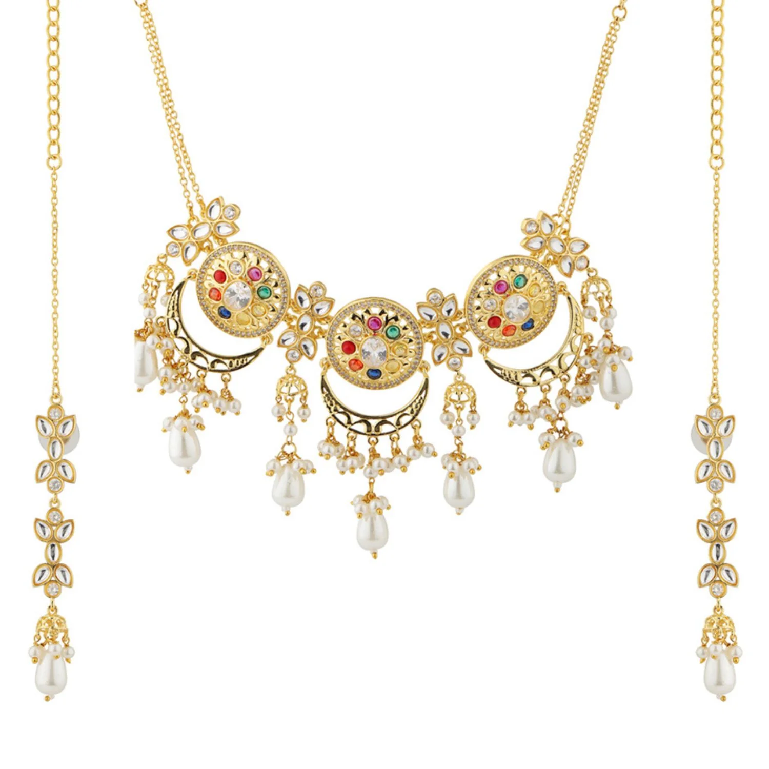 Navratan Eternal Orbit Collar Necklace Set - Image 3