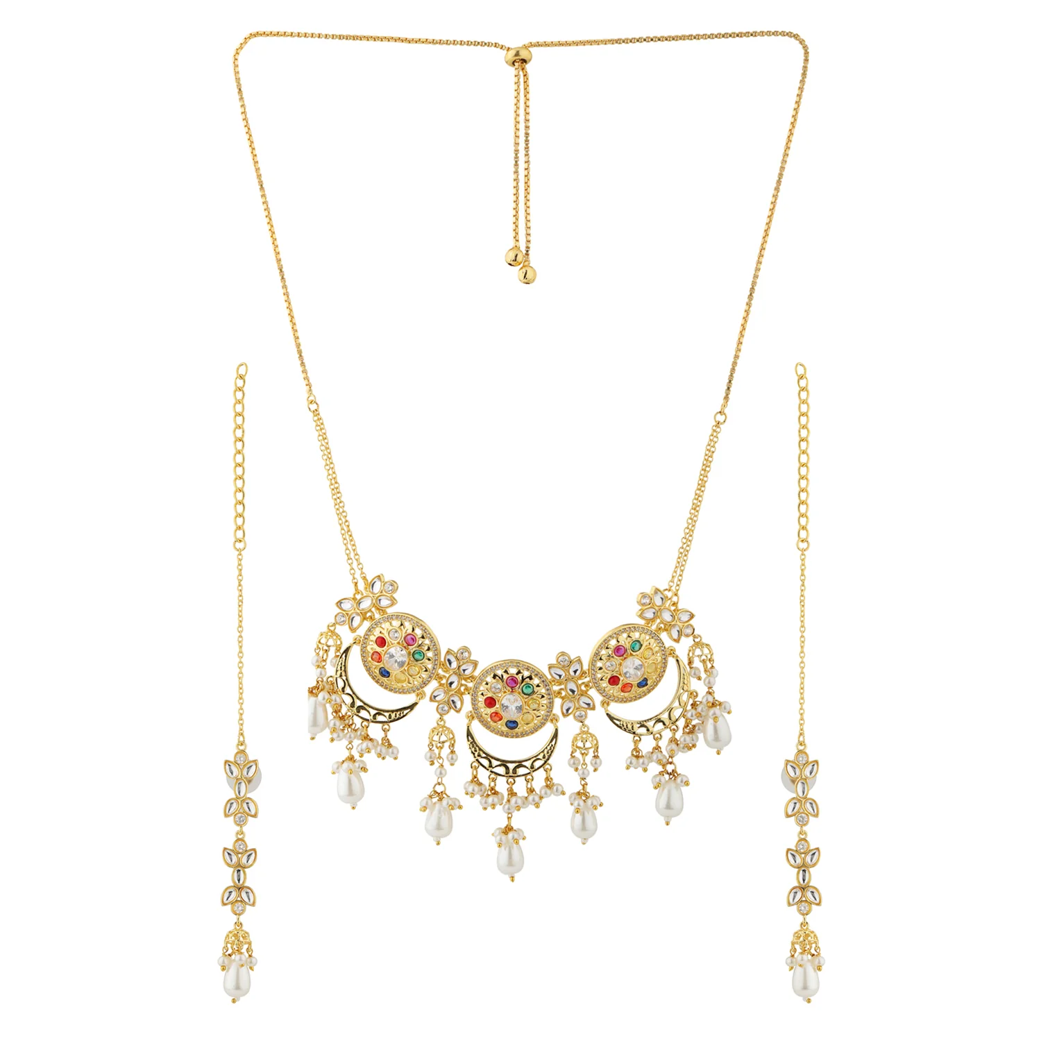 Navratan Eternal Orbit Collar Necklace Set - Image 4