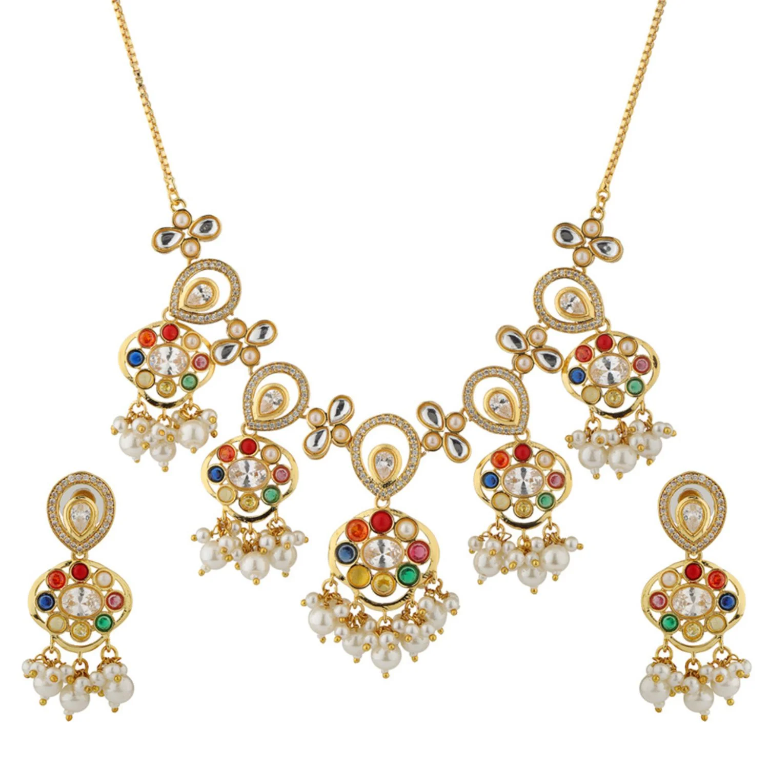Navratan Fluid Elegance Short Necklace Set - Image 3