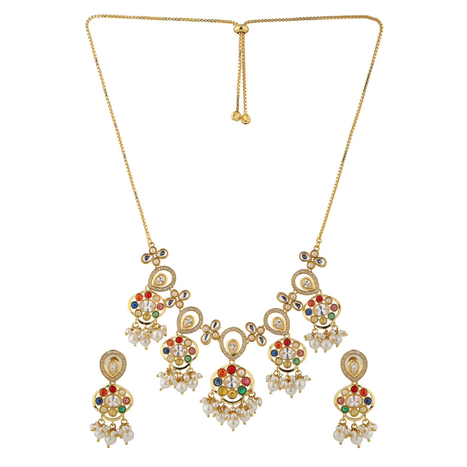 Navratan Fluid Elegance Short Necklace Set - Image 6