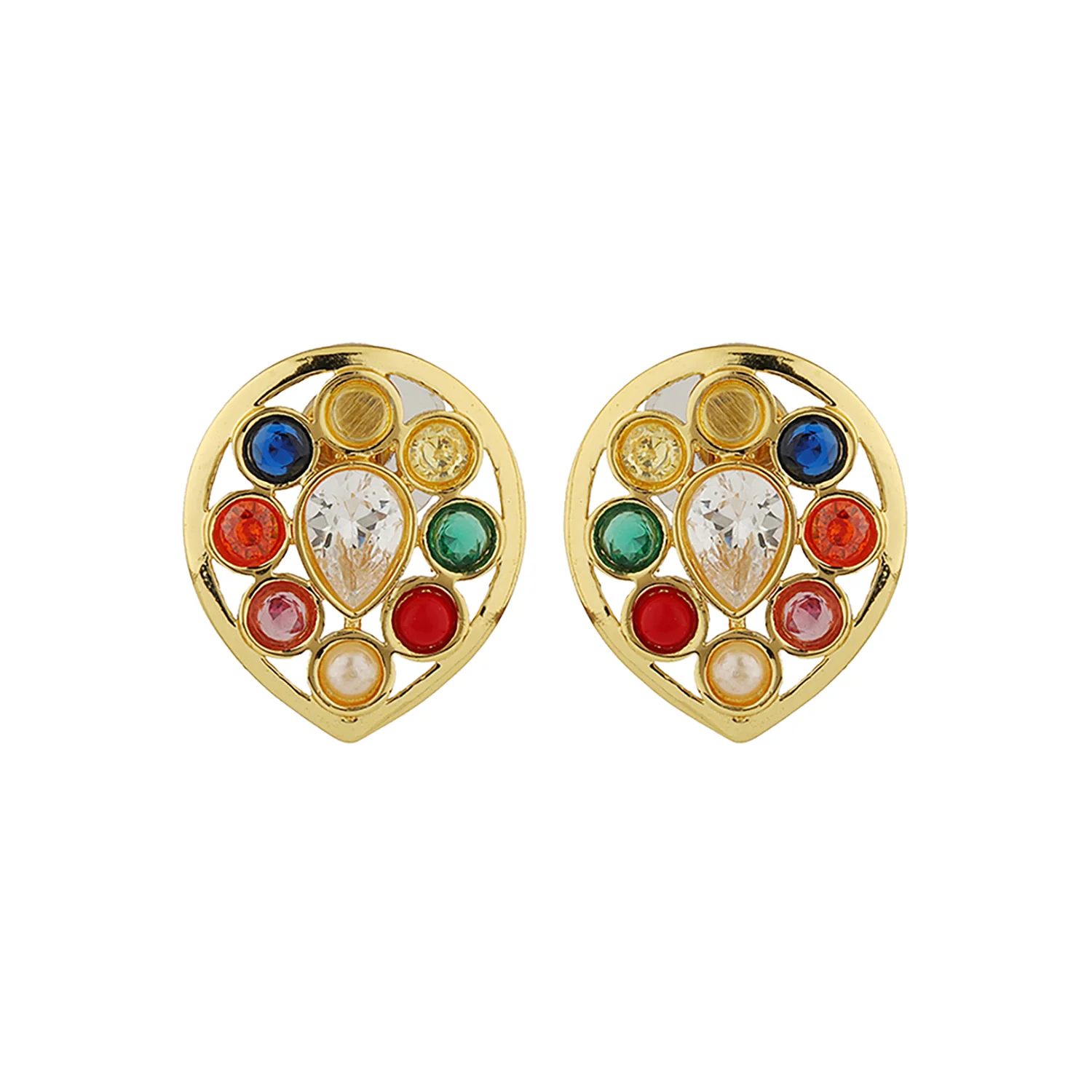 Navratan Gem Cascade Short Necklace Set - Image 5