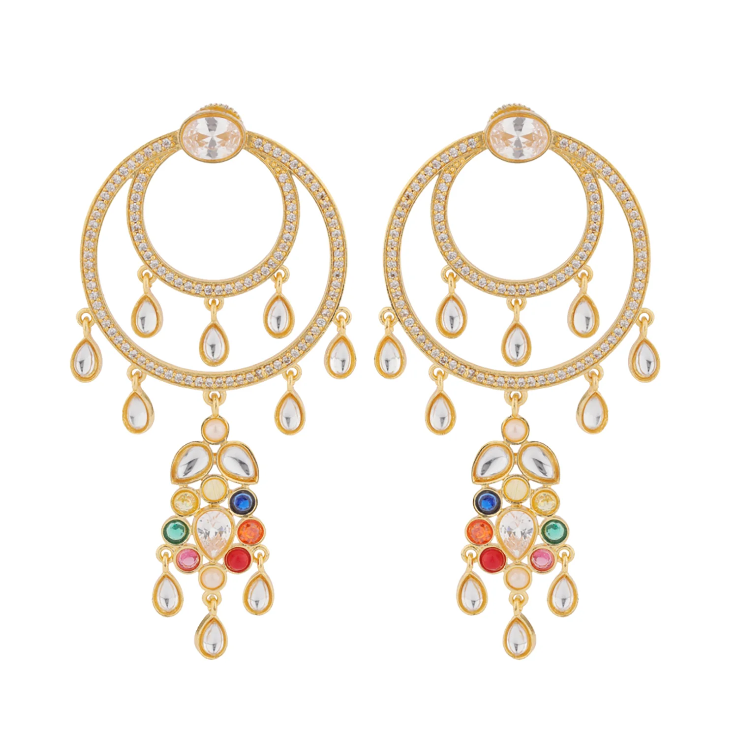 Navratan Gem Radiance Dangle Earrings - Image 3