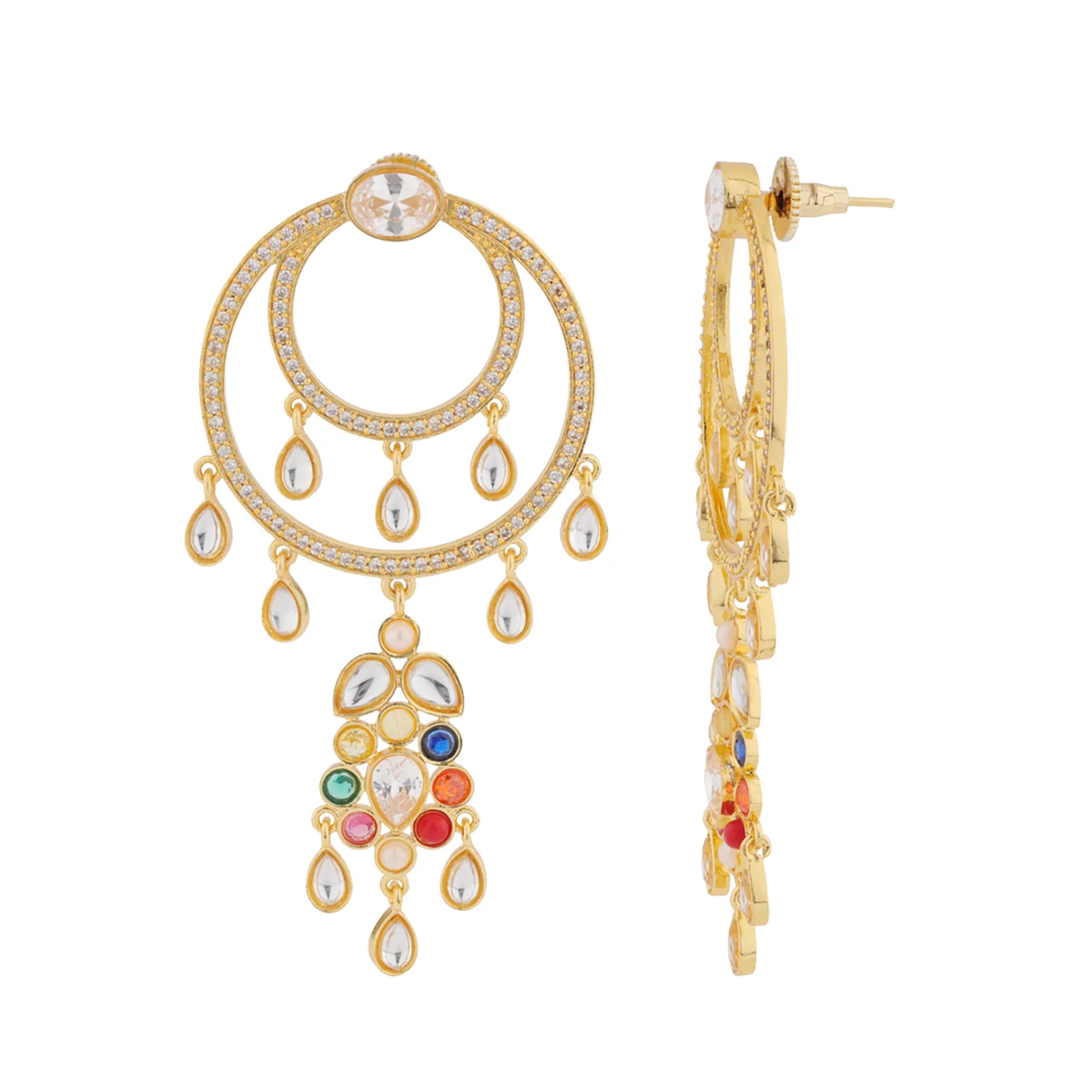 Navratan Gem Radiance Dangle Earrings - Image 4