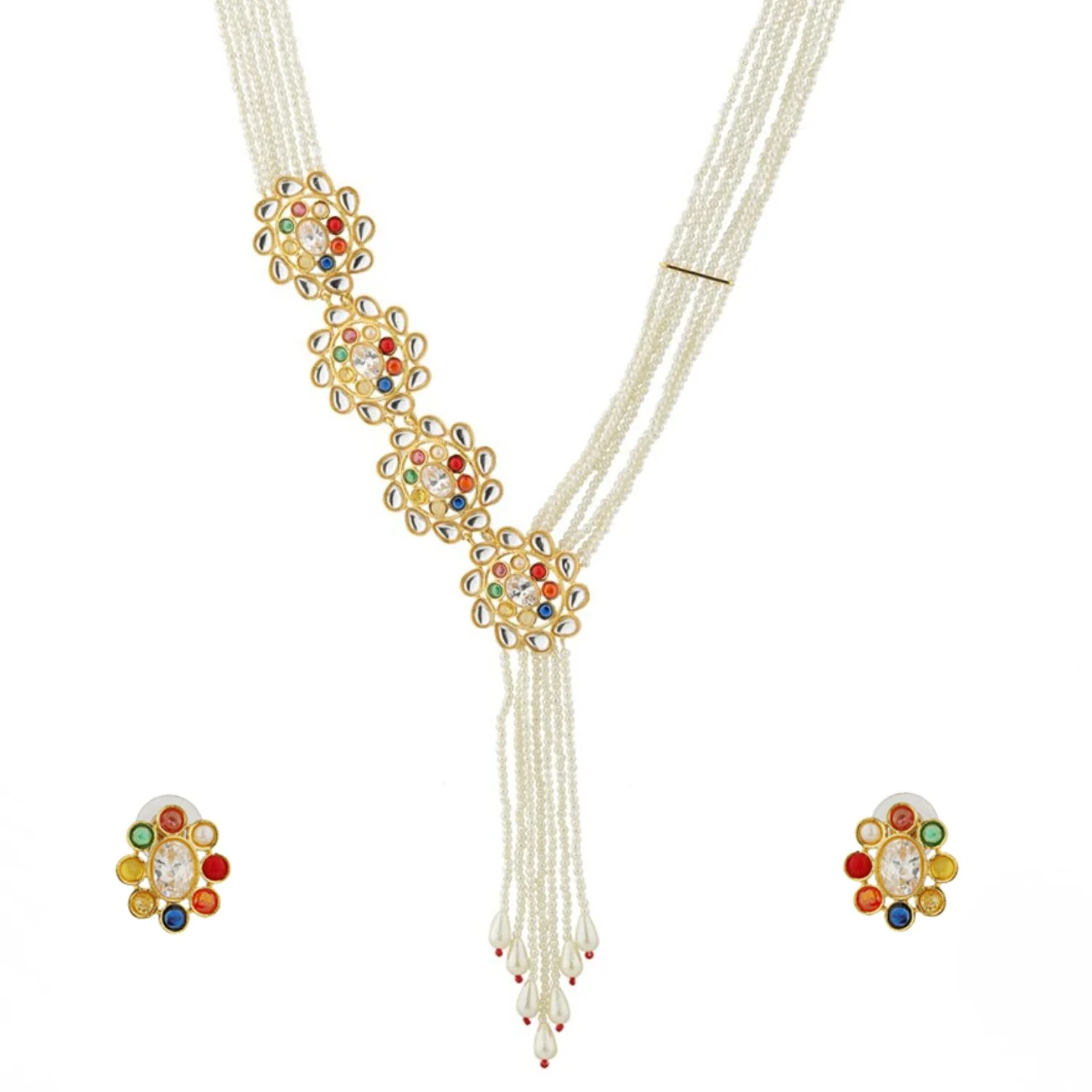 Navratan Golden Grace Mid Necklace Set - Image 3