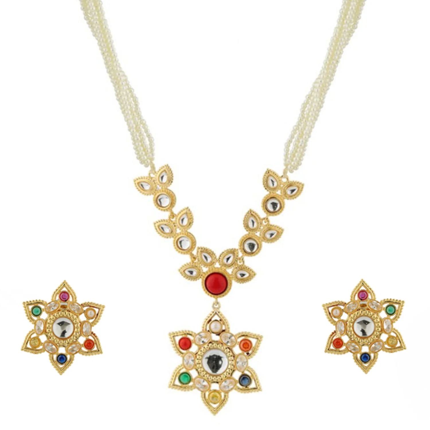 Navratan Luminous Collar Necklace Set - Image 3