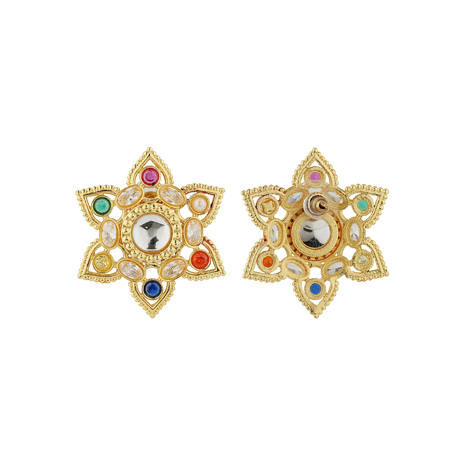 Navratan Luminous Collar Necklace Set - Image 4