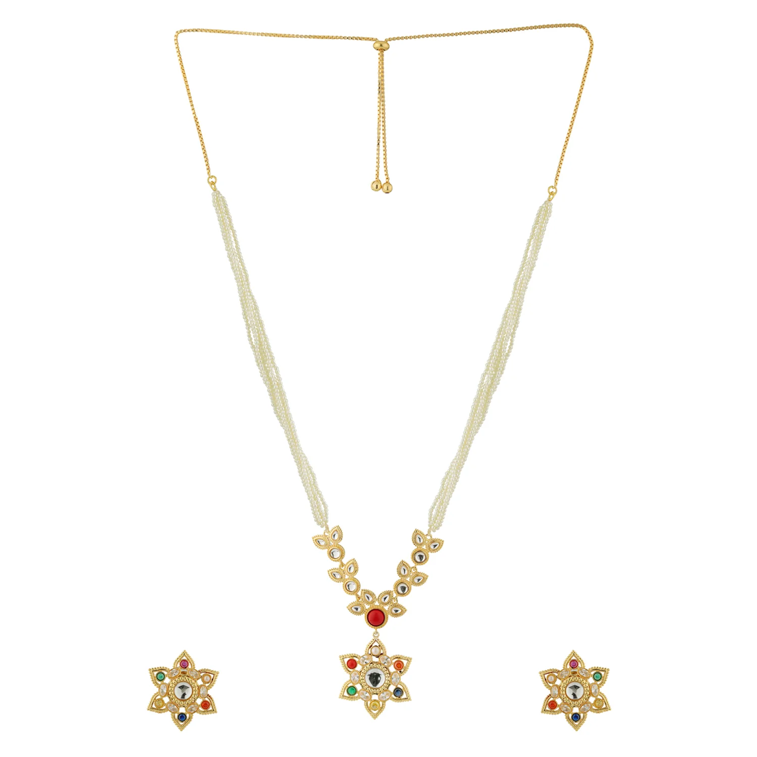 Navratan Luminous Collar Necklace Set - Image 6