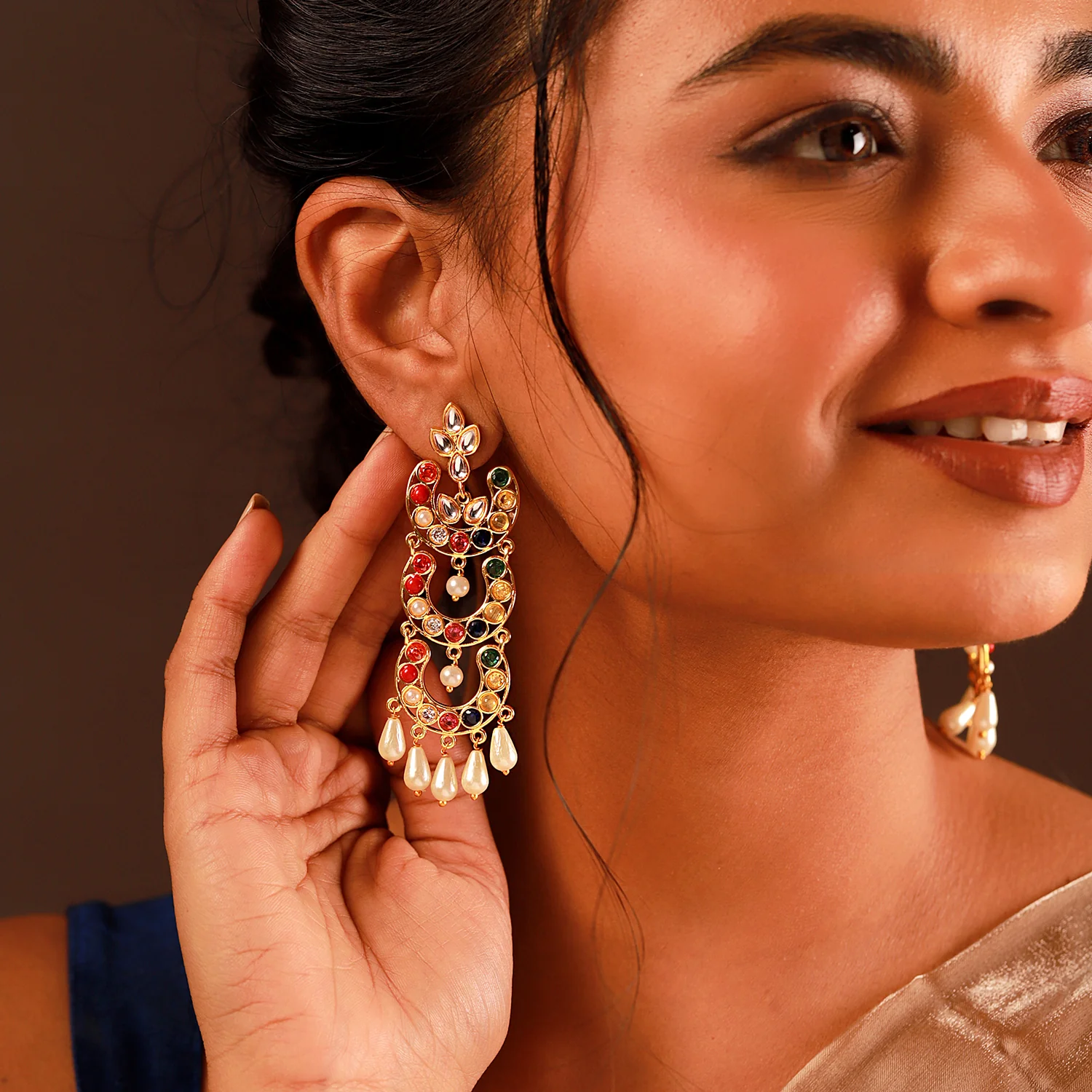 Navratan Moonlight Dangle Earrings - Image 2