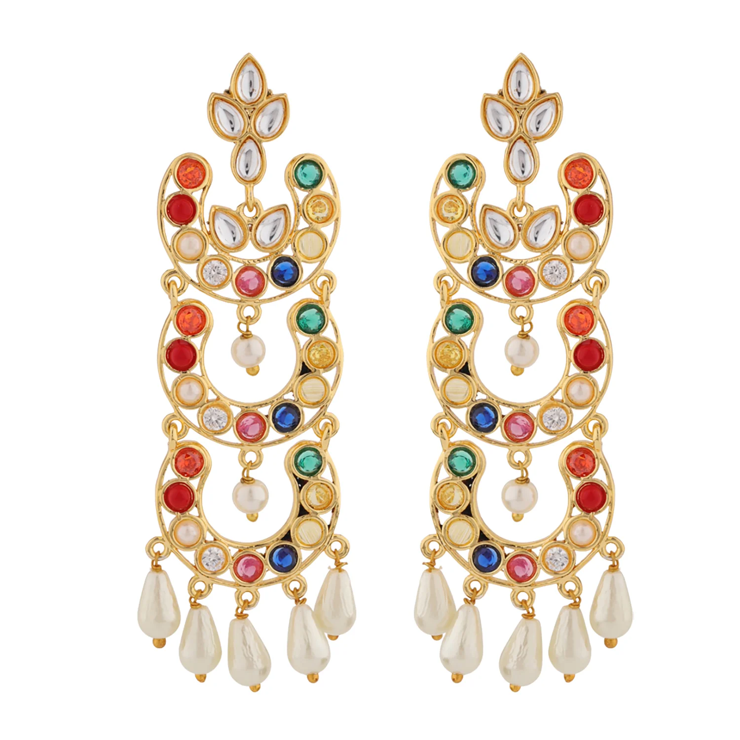 Navratan Moonlight Dangle Earrings - Image 3
