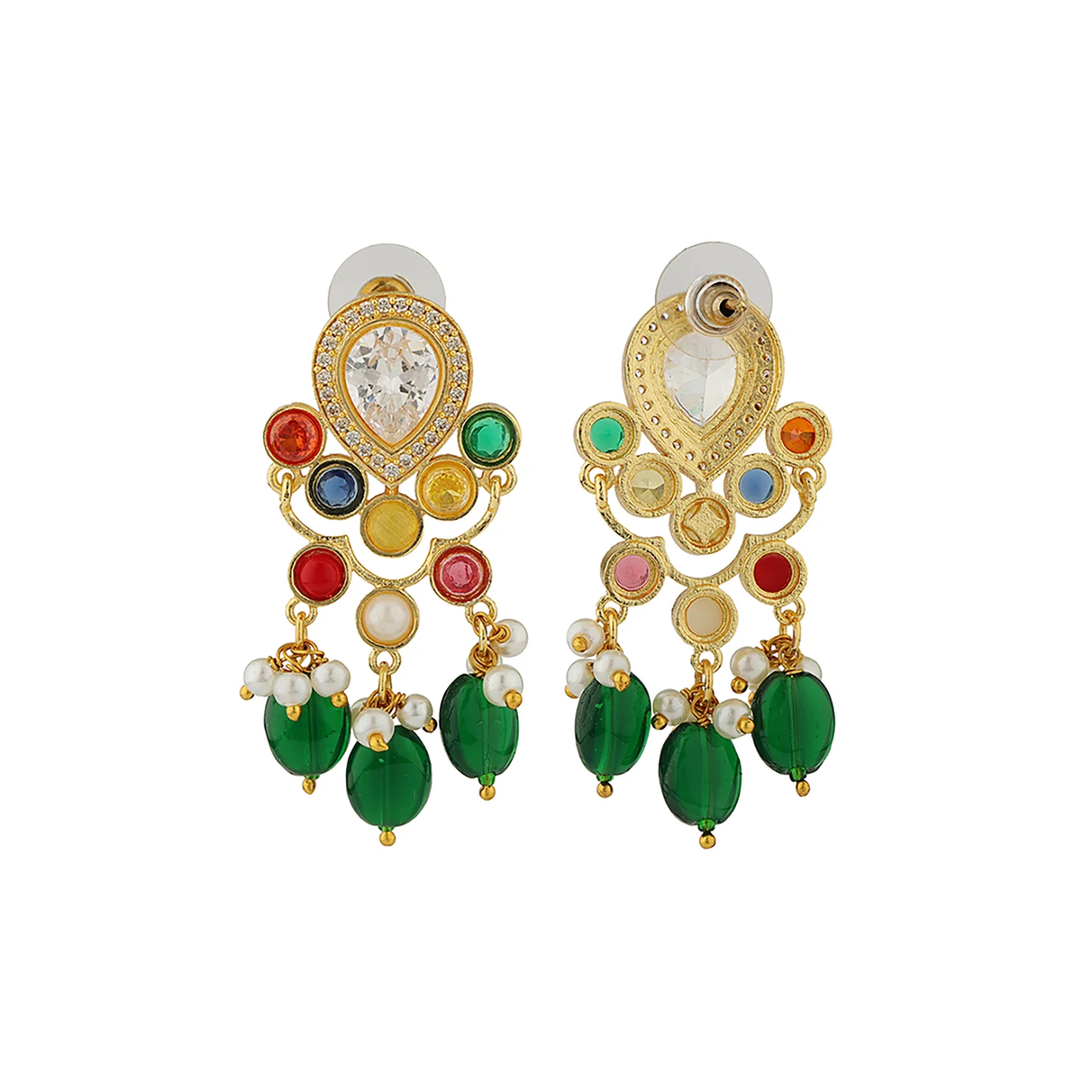 Navratan Pear Of Divinity Collar Necklace Set - Image 4